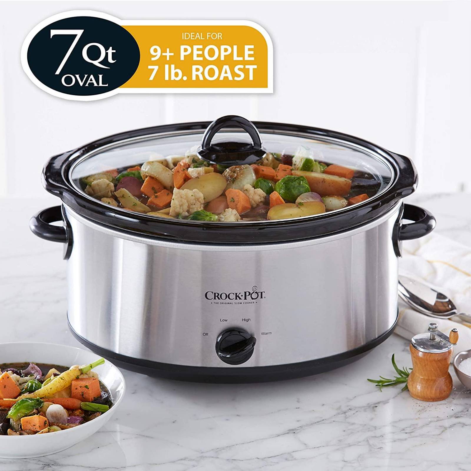 Crock Pot Olla manual de cocción lenta, 7 cuartos, ovalada, Stainless Steel 