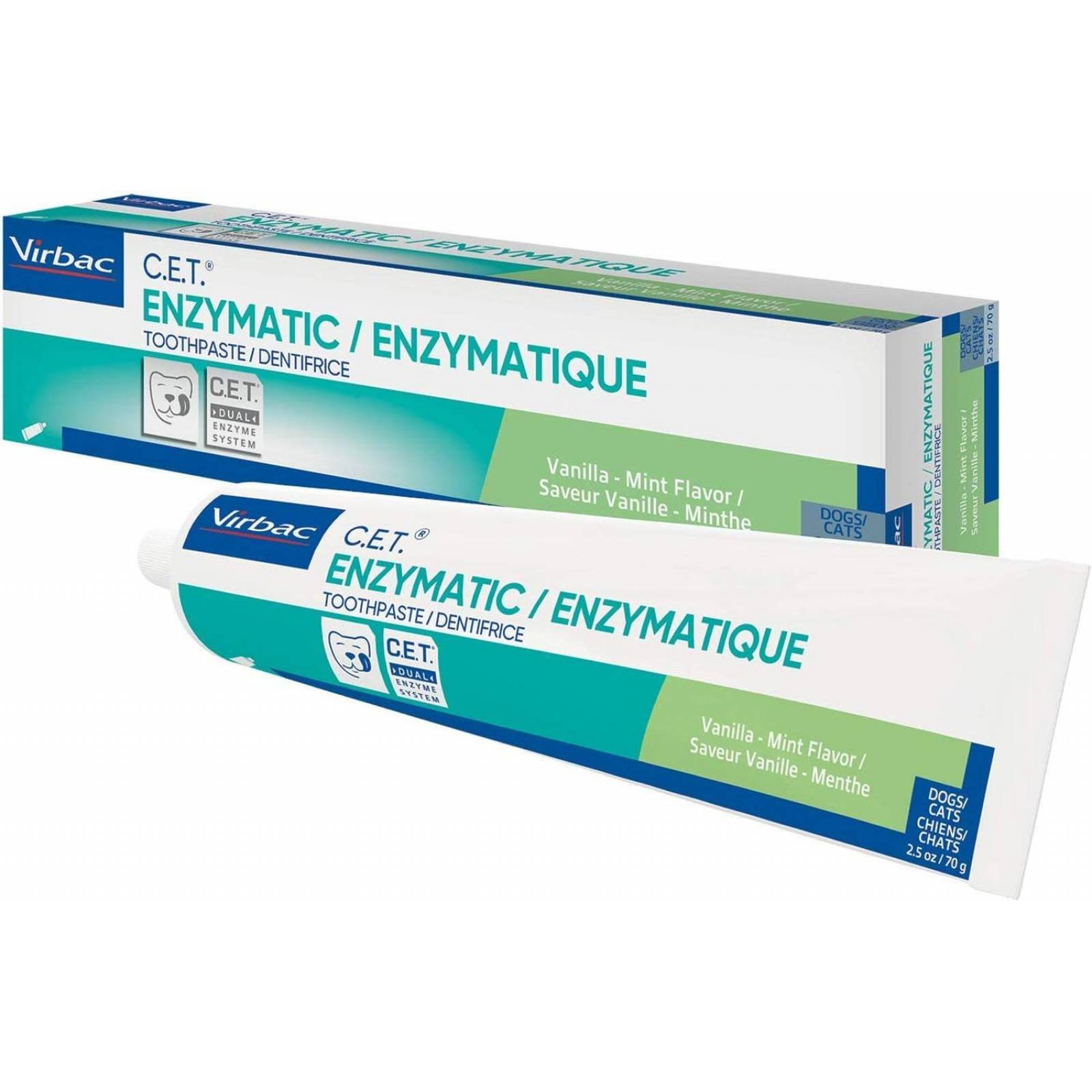 Virbac C.E.T. pasta dental enzimática, Sabor a vainilla y menta, 73,93ml. Para perros y gatos 