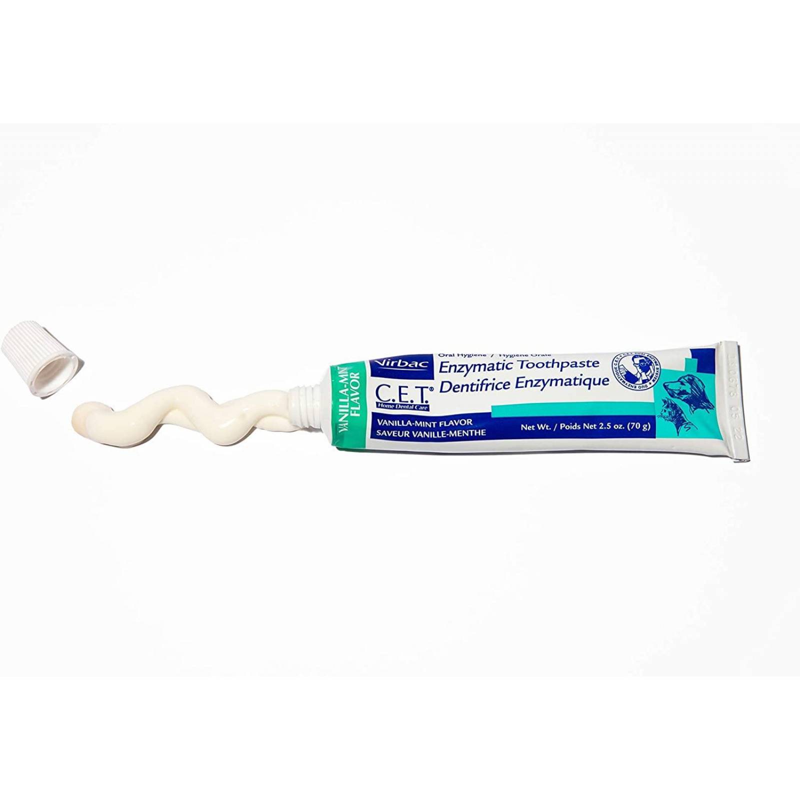 Virbac C.E.T. pasta dental enzimática, Sabor a vainilla y menta, 73,93ml. Para perros y gatos 