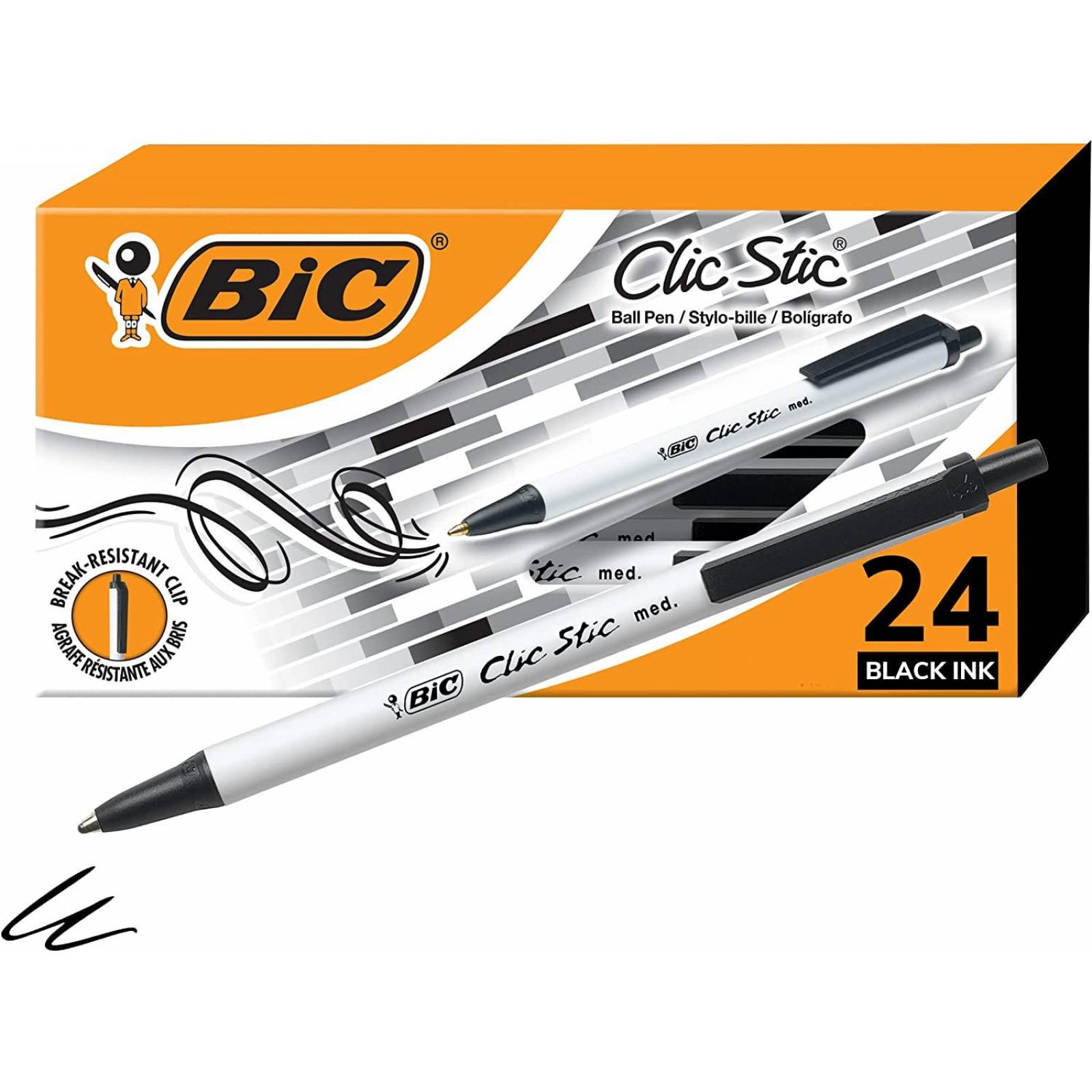Bolígrafos retráctiles BIC Clic Stic, color negro, punta media (0.039 in), paquete de 24 unidades, d 