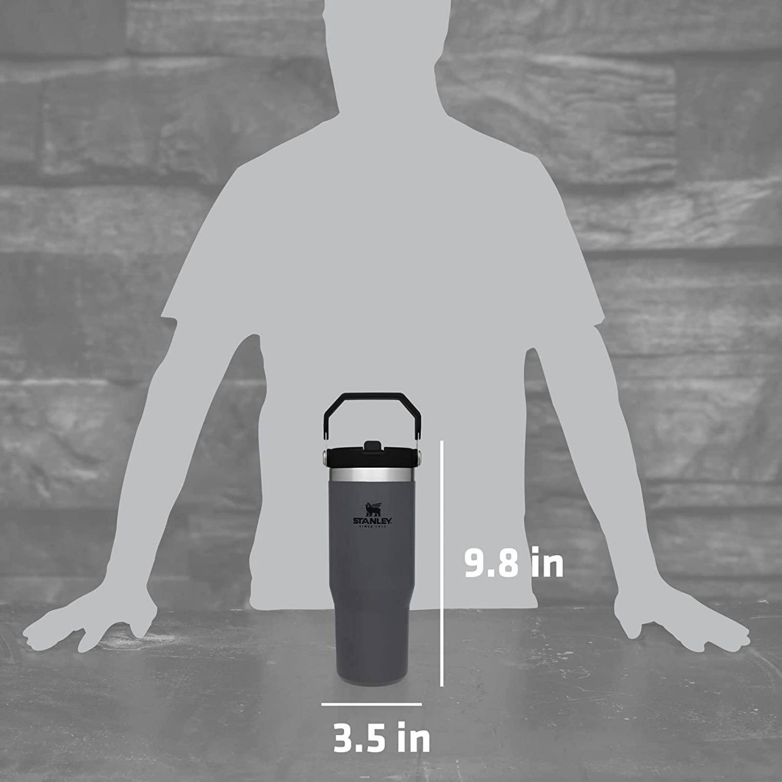 Stanley IceFlow Flip Straw Tumbler 30 OZ, CHARCOAL. Vaso de acero inoxidable con pajilla 