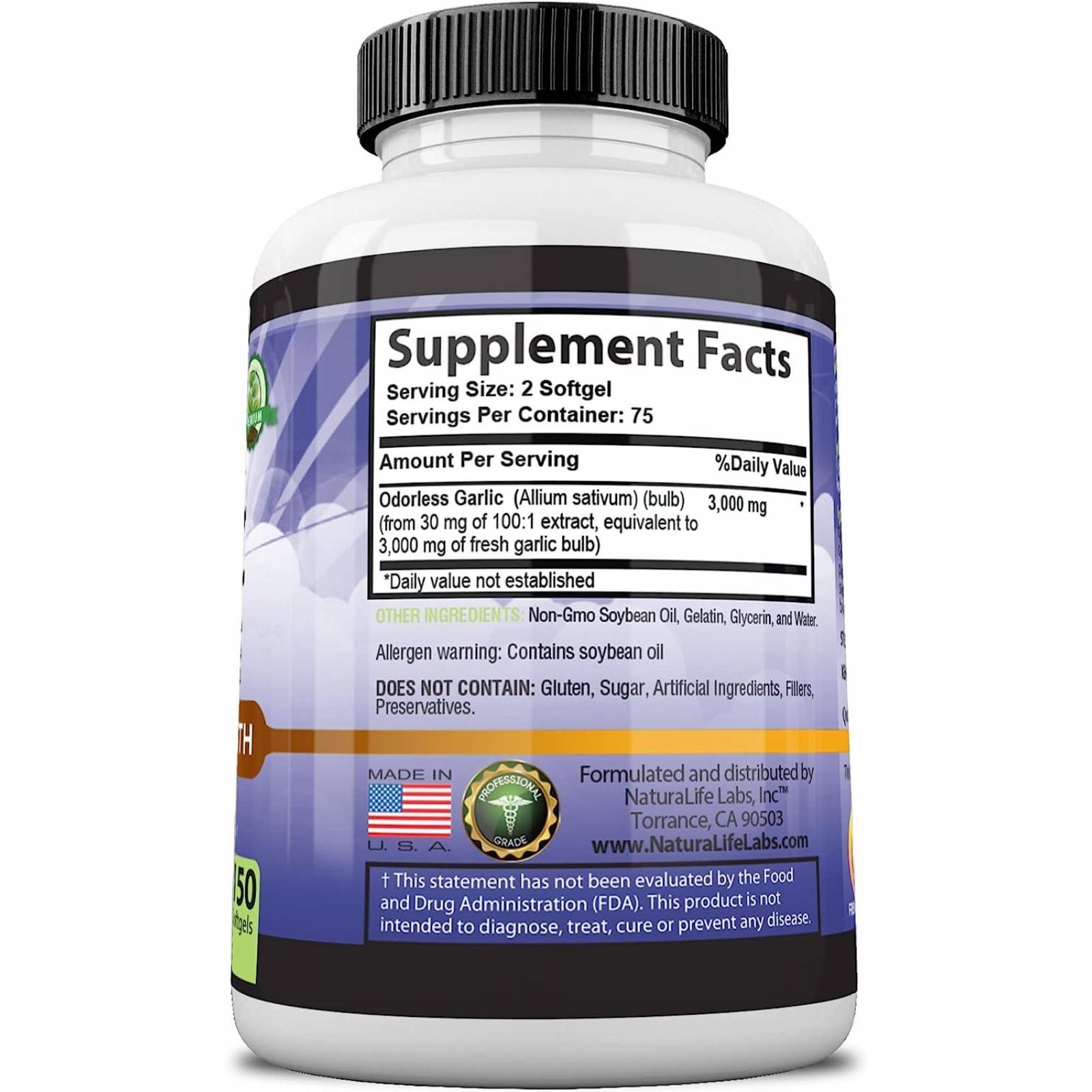 Capsulas De Ajo Puro Sin Olor, 3000 Mg Por Porcion