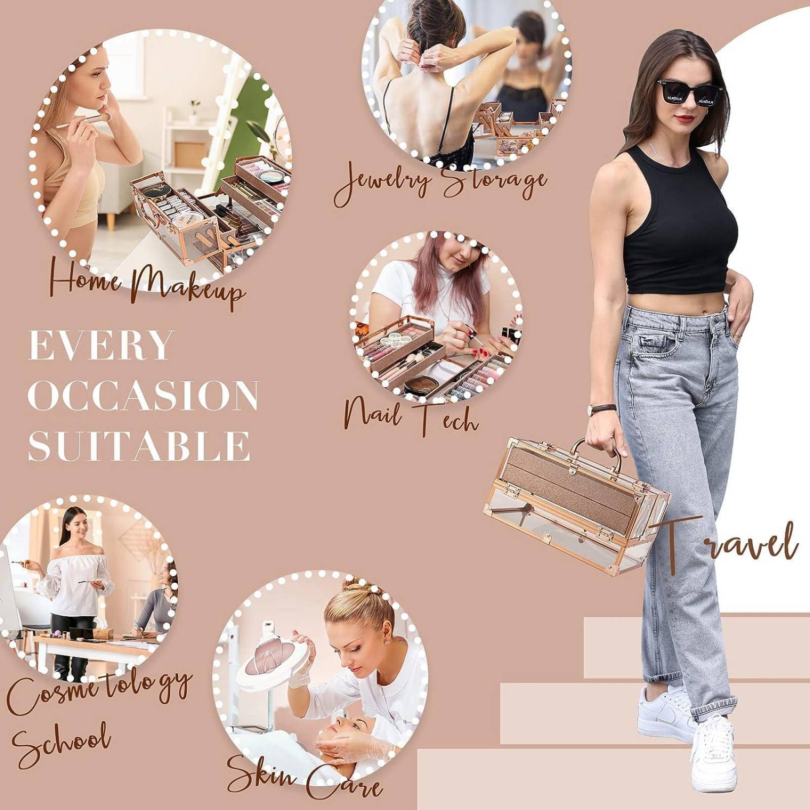 Frenessa Estuche para tren de maquillaje, caja de almacenamiento de cosméticos 