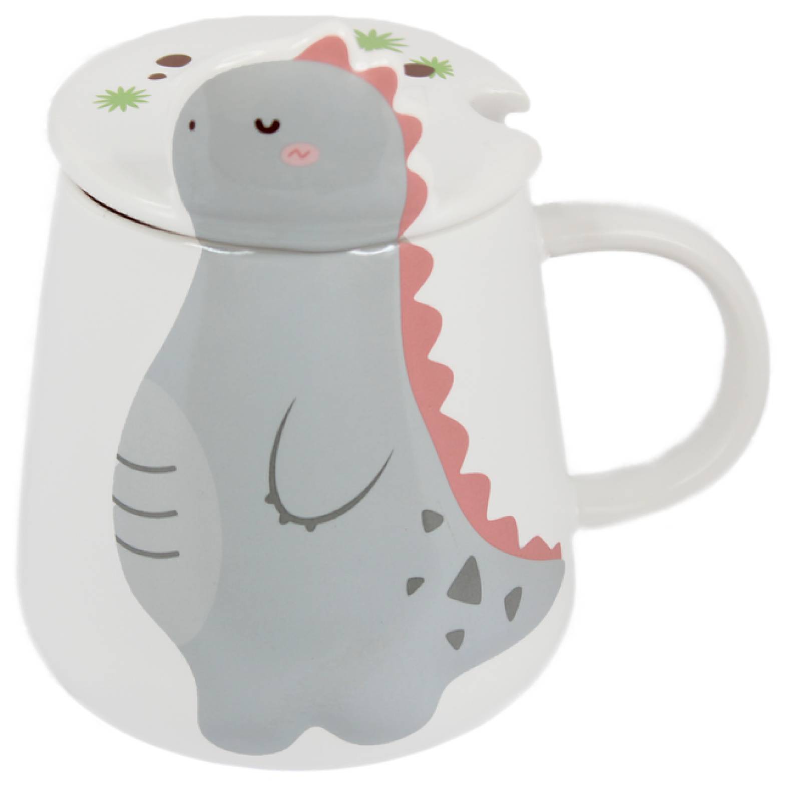 Tazas Cerámica Tapa Y Cuchara  Dinosaurio
