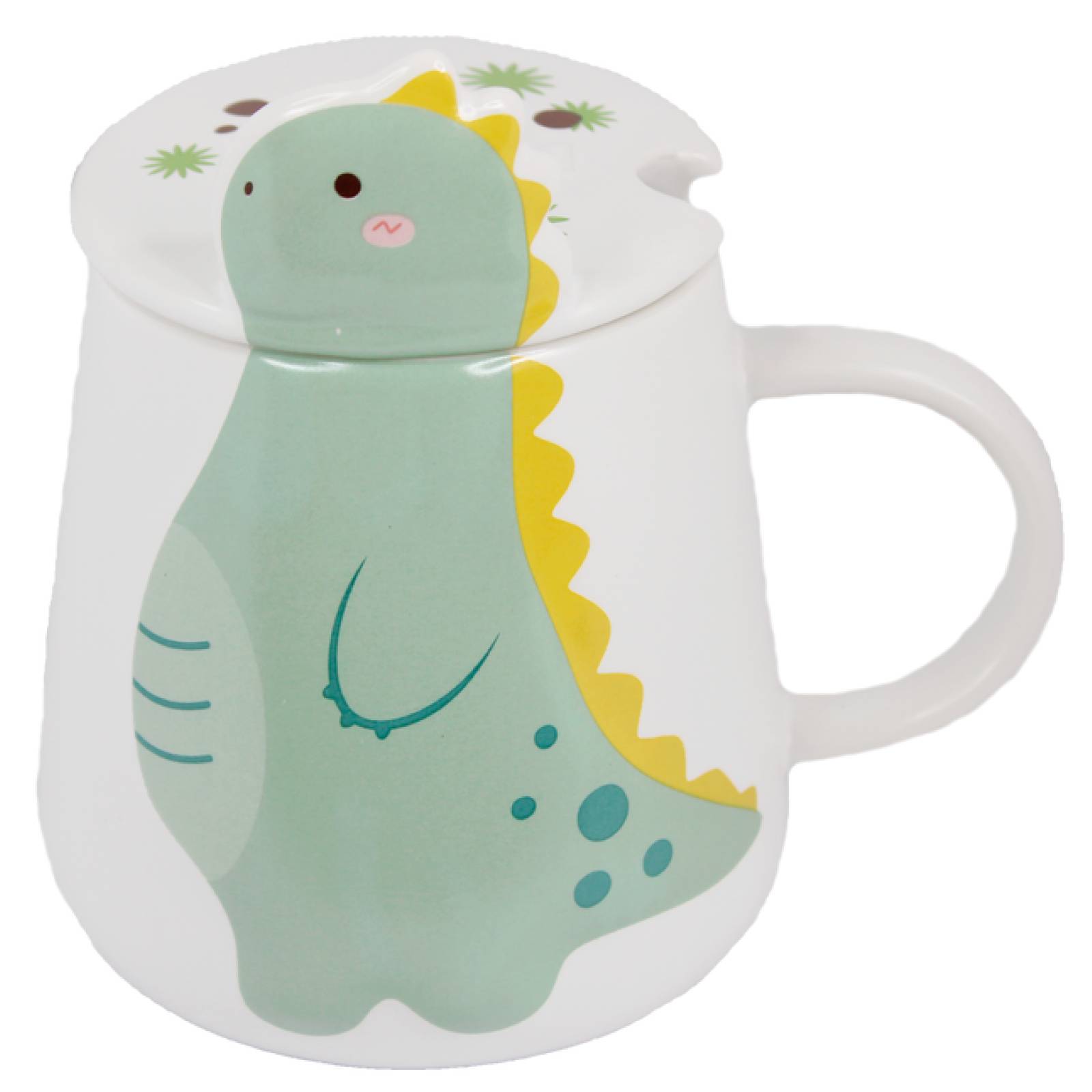 Tazas Cerámica Tapa Y Cuchara  Dinosaurio