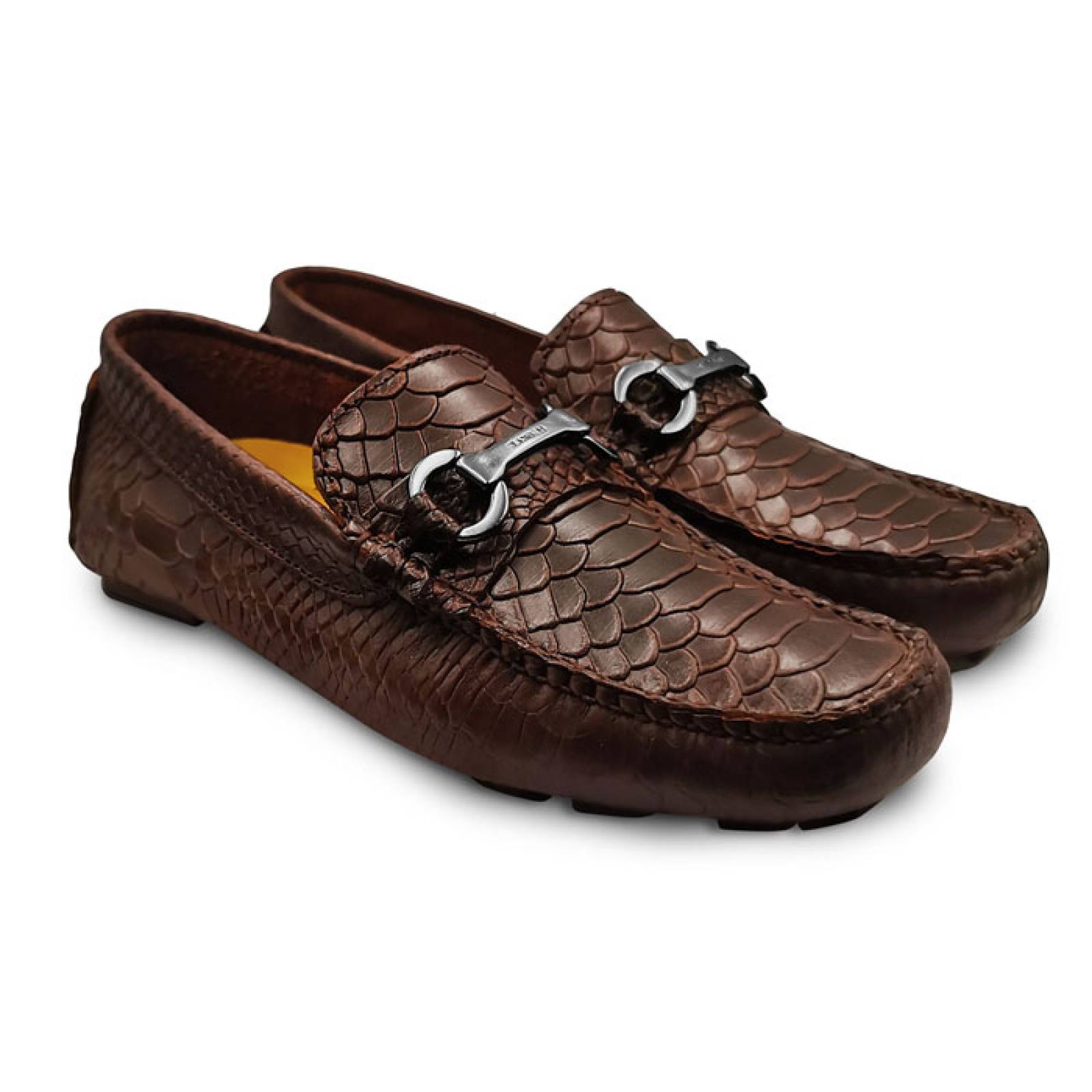 Mocasin Driver Randem Ferro Exotico Grabado Python Chocolate
