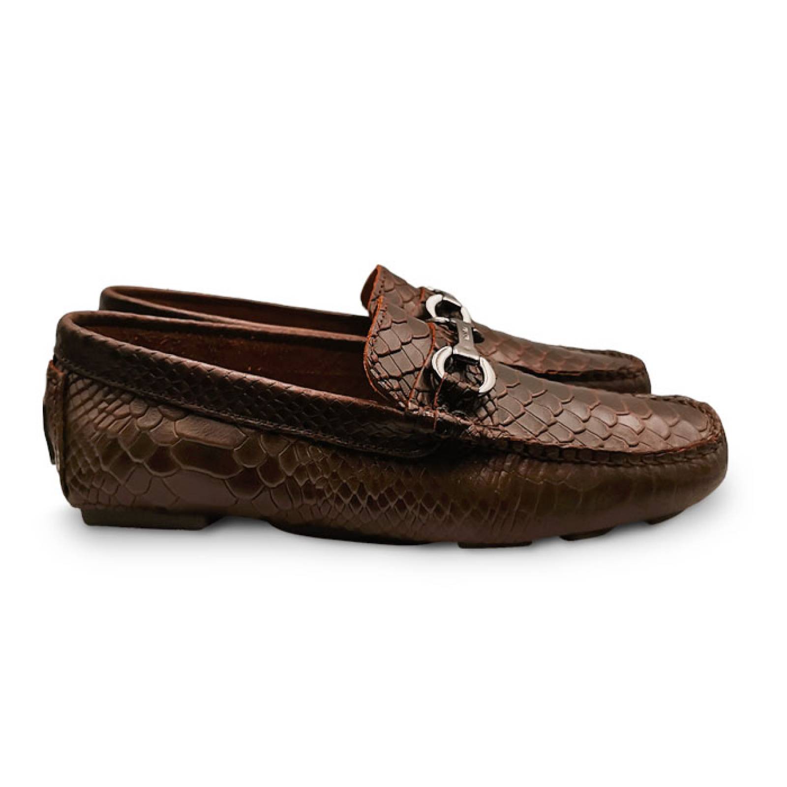 Mocasin Driver Randem Ferro Exotico Grabado Python Chocolate