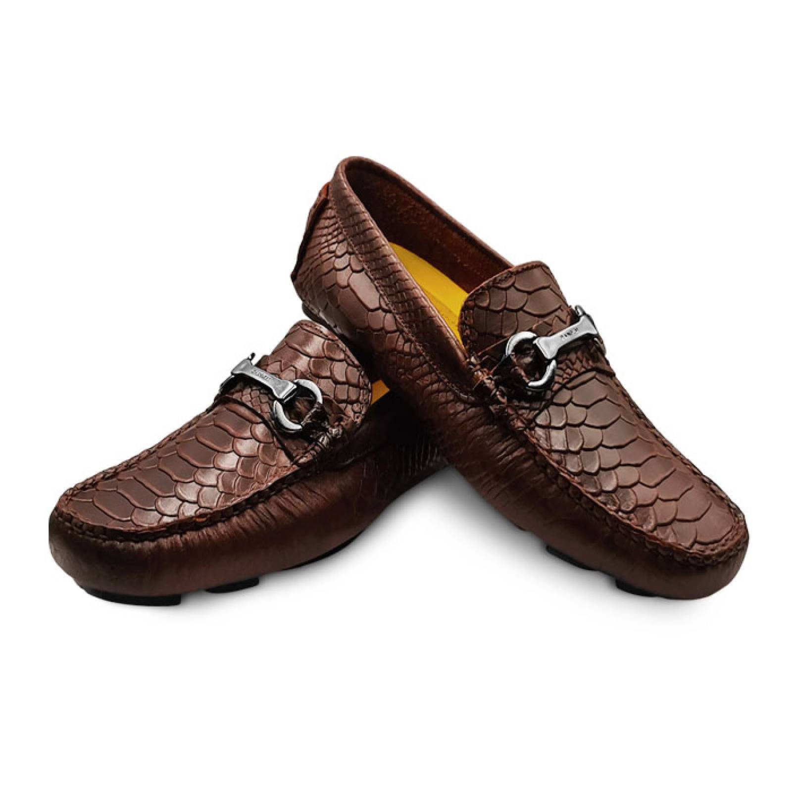 Mocasin Driver Randem Ferro Exotico Grabado Python Chocolate