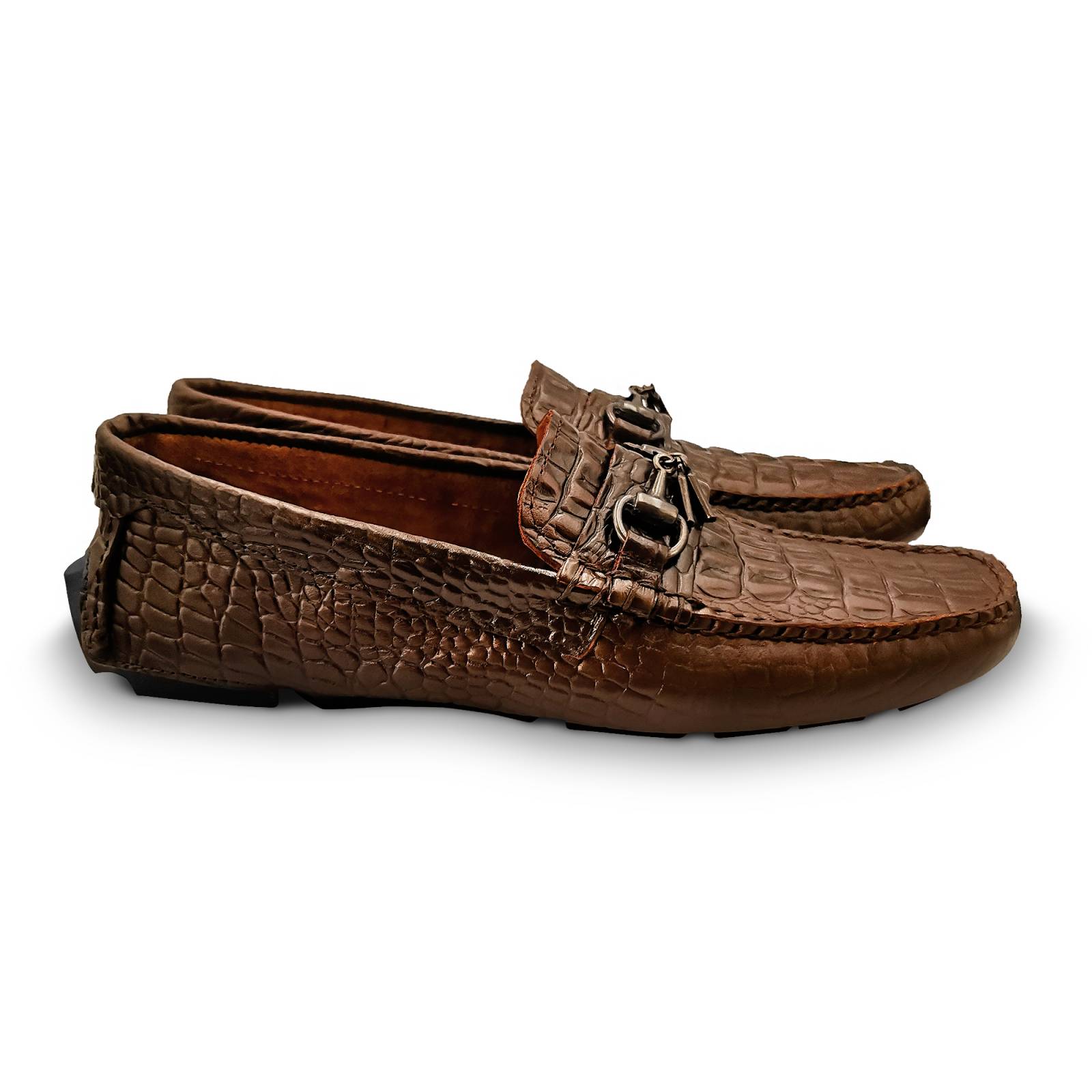 Mocasin Driver Portland Casual Hombre Randem Cocodrilo Chocolate Grabado