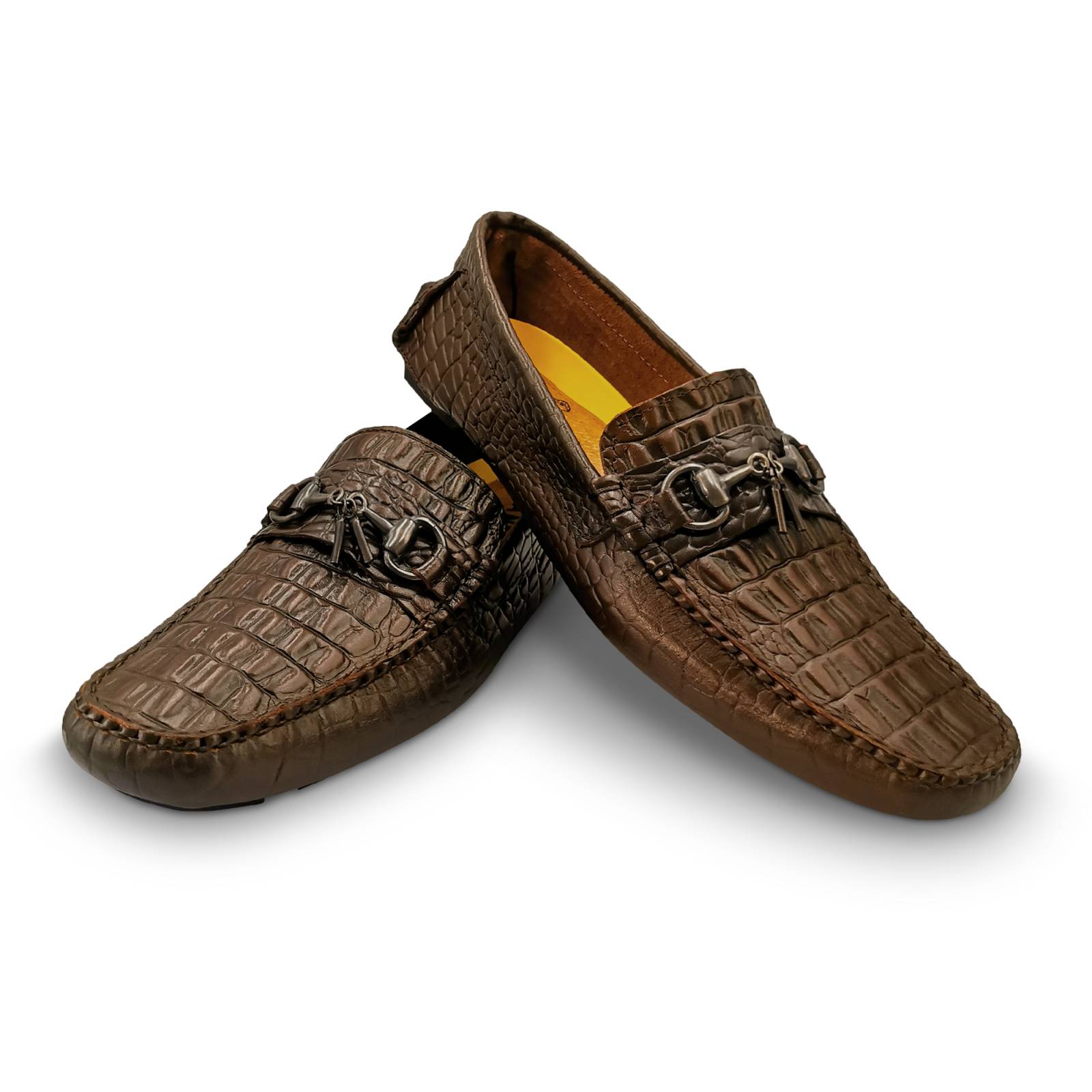 Mocasin Driver Portland Casual Hombre Randem Cocodrilo Chocolate Grabado