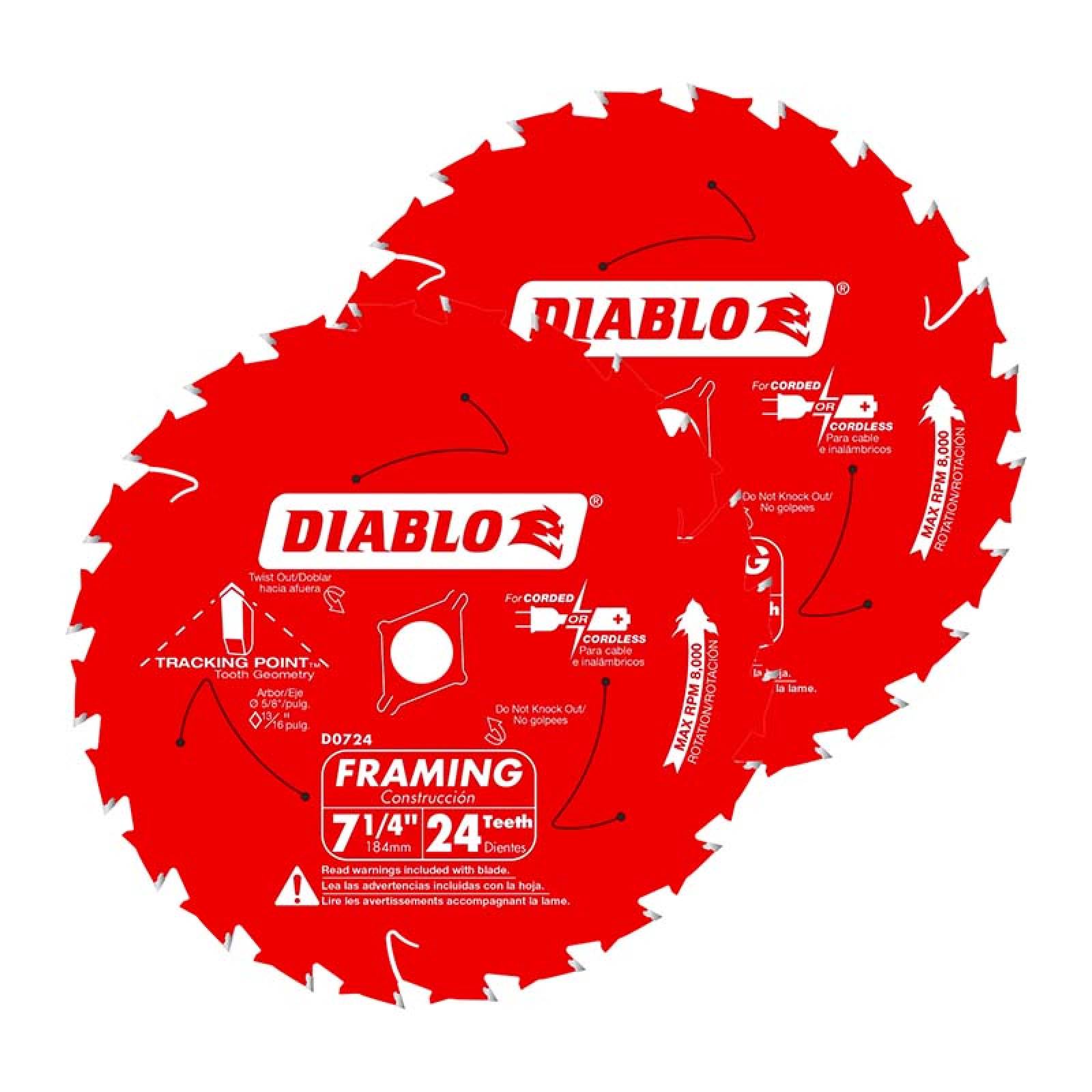 Discos Diablo para Sierra Circular 7-1/4 24 Dientes 2 piezas