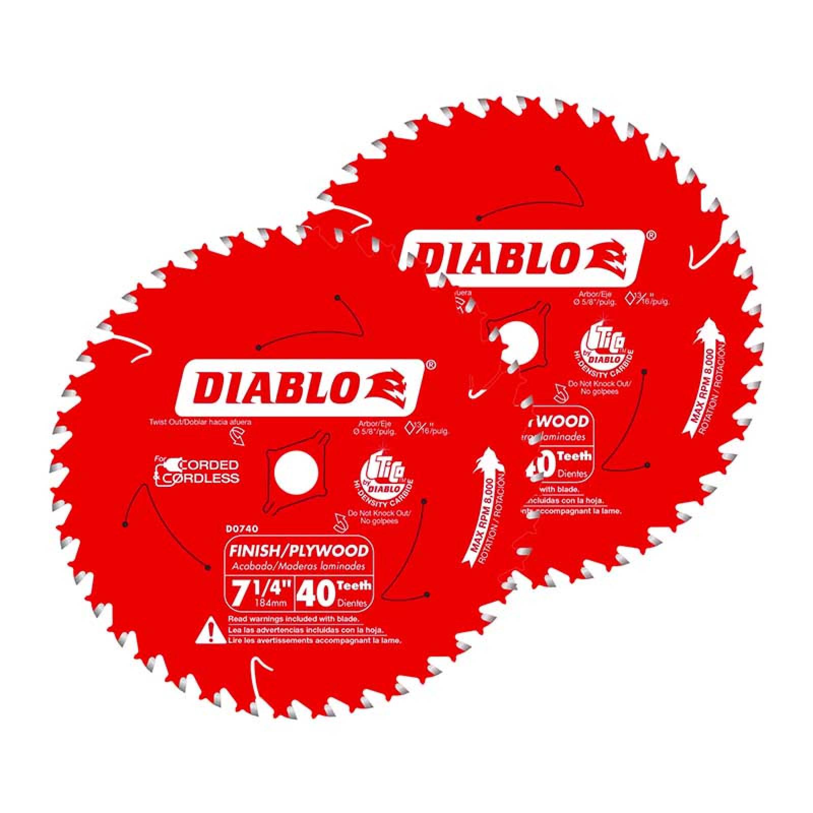 Discos Diablo para Sierra Circular 7-1/4 40 Dientes 2 piezas