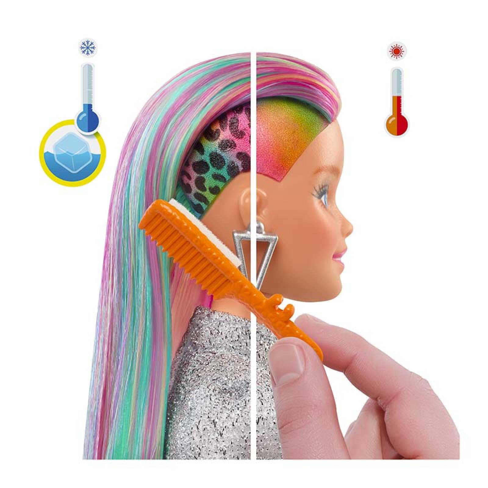 Barbie Muñeca Peinado Arcoíris Leopardo Cambia Con Agua