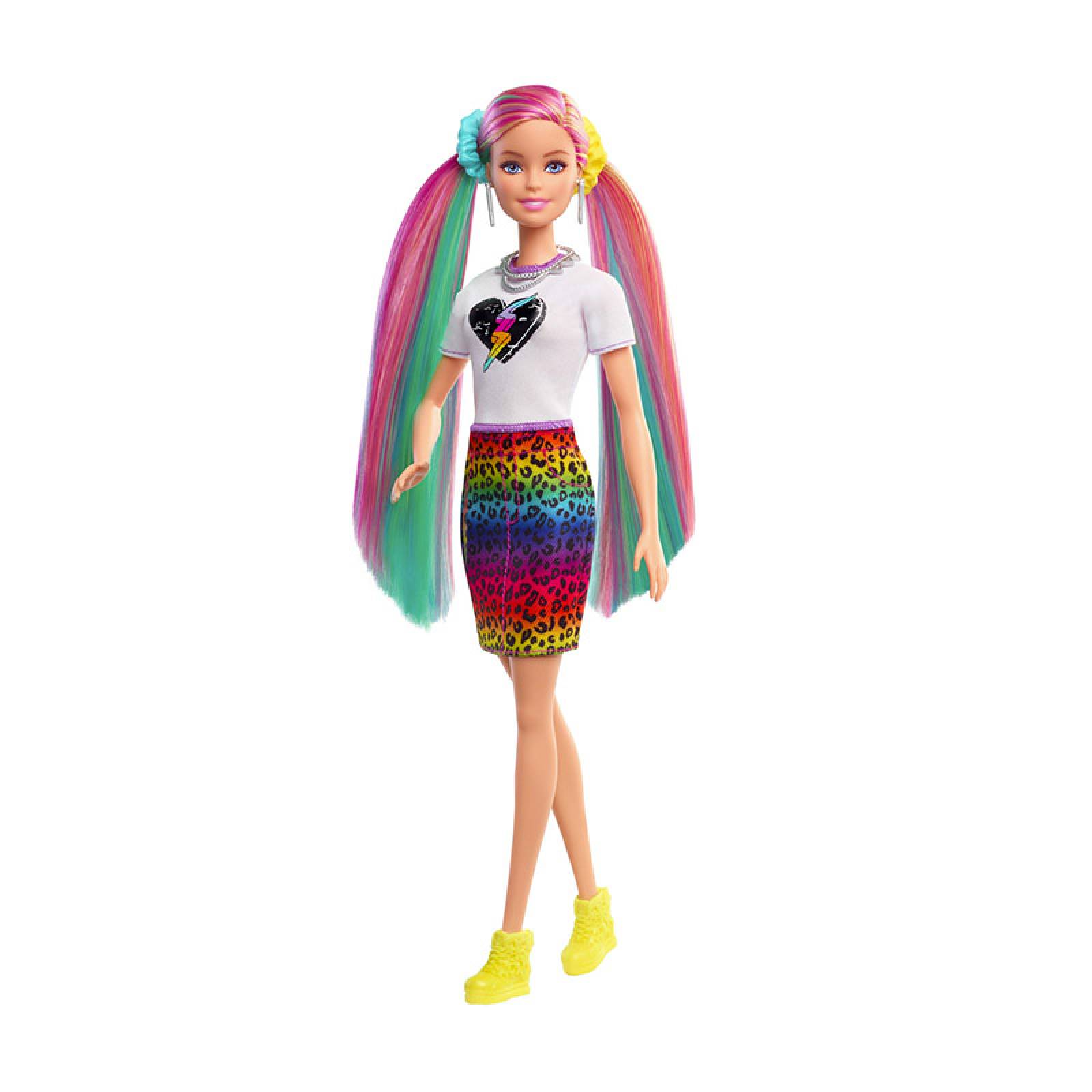 Barbie Muñeca Peinado Arcoíris Leopardo Cambia Con Agua