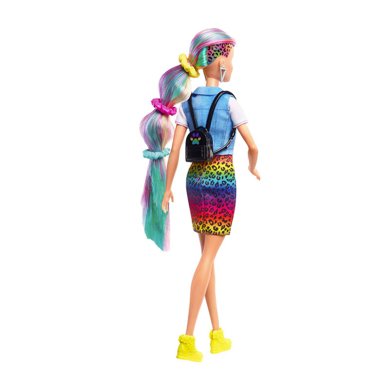 Barbie Muñeca Peinado Arcoíris Leopardo Cambia Con Agua