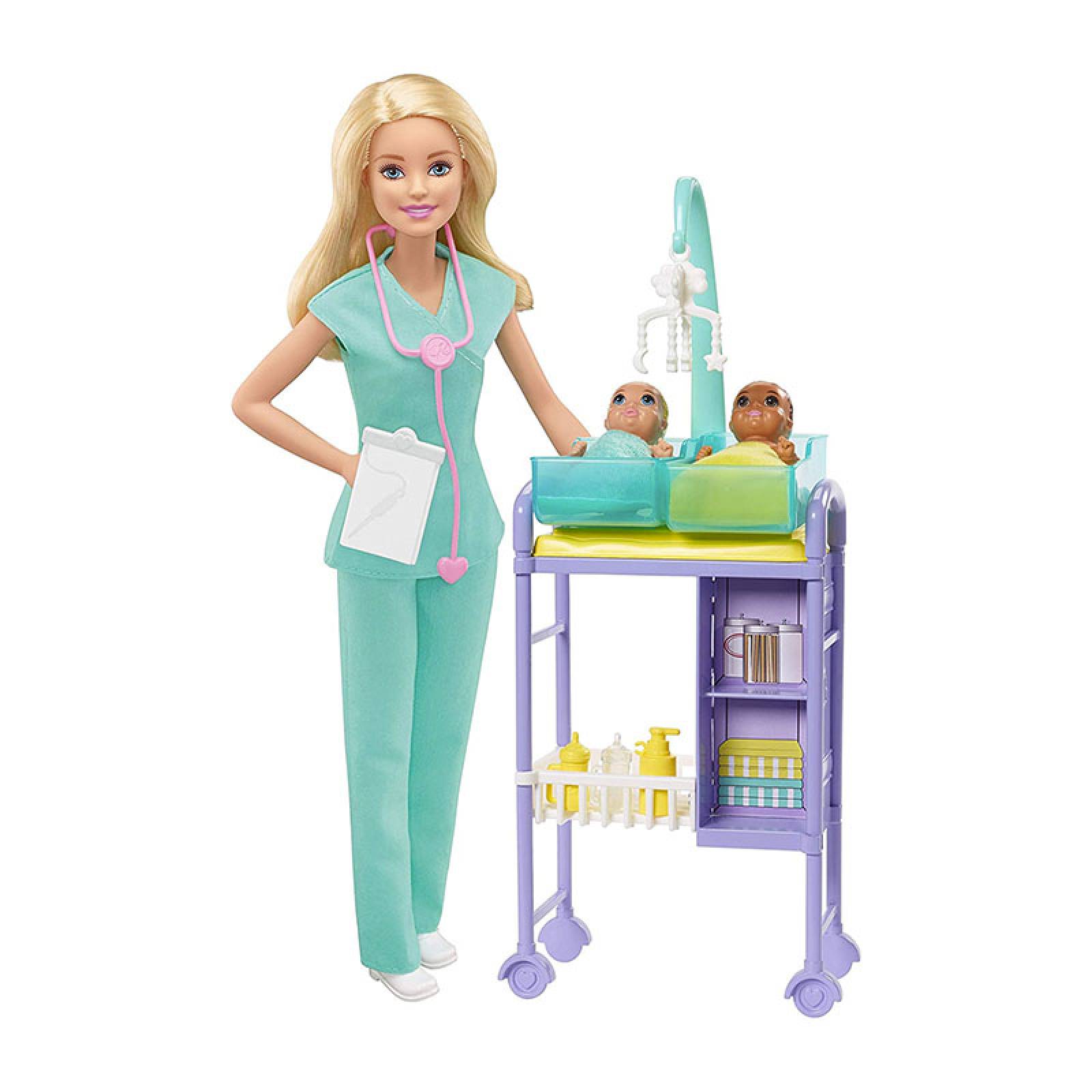 Muñeca Barbie Doctora Pediatra Con 2 Bebes