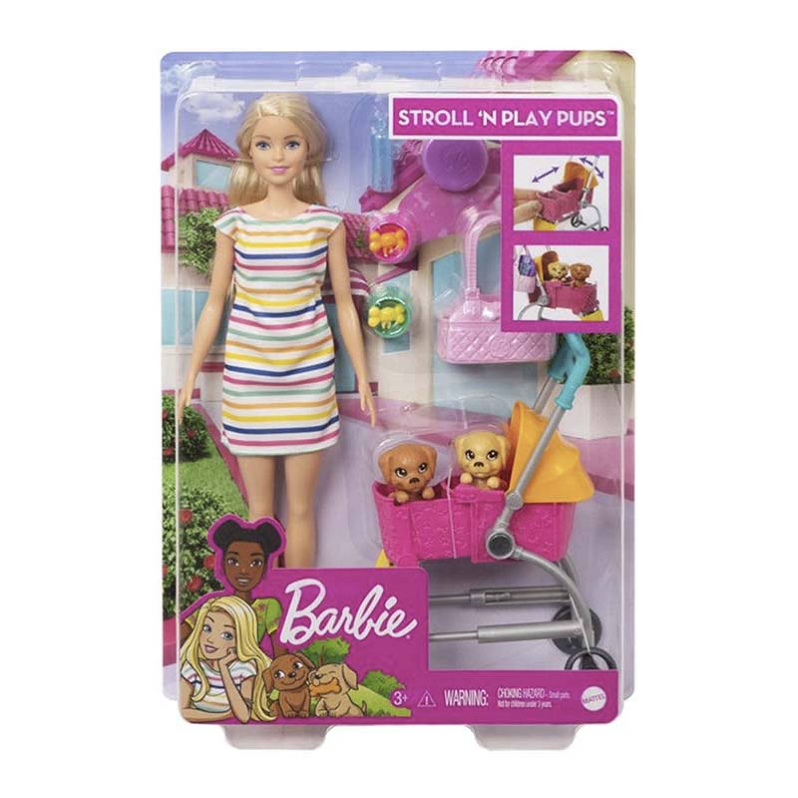 Muñeca Barbie Carriola de Perritos