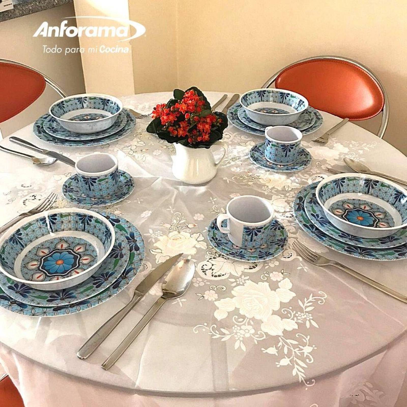 Vajilla redonda tipo plástico melamina 20 piezas 4 personas Alcatraz 