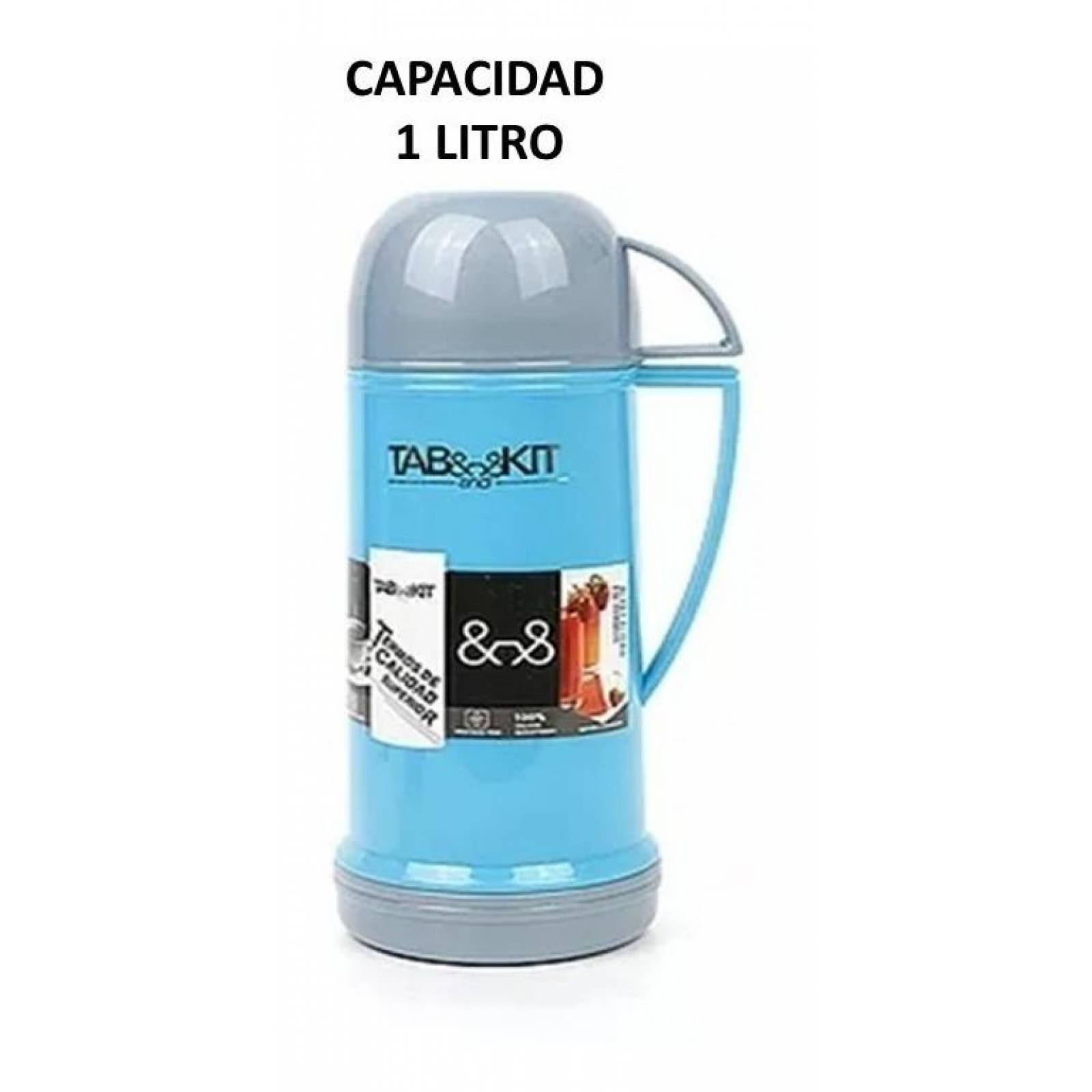 Termo de plástico para agua o café con taza 1 litro. Tab and Kit 