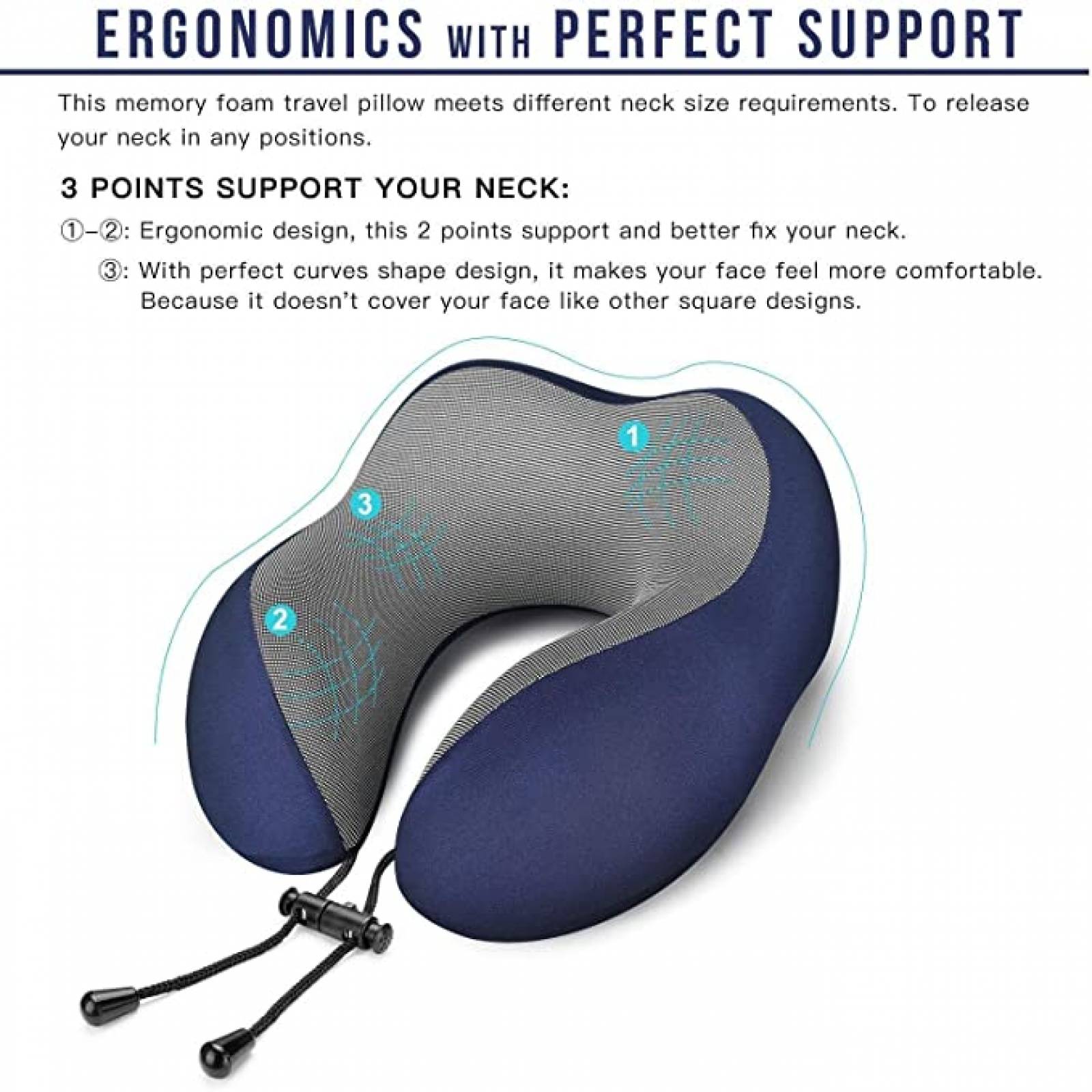 Timotech Set de Almohada de Viaje, Antifaz para Dormir y Tapones para oidos
