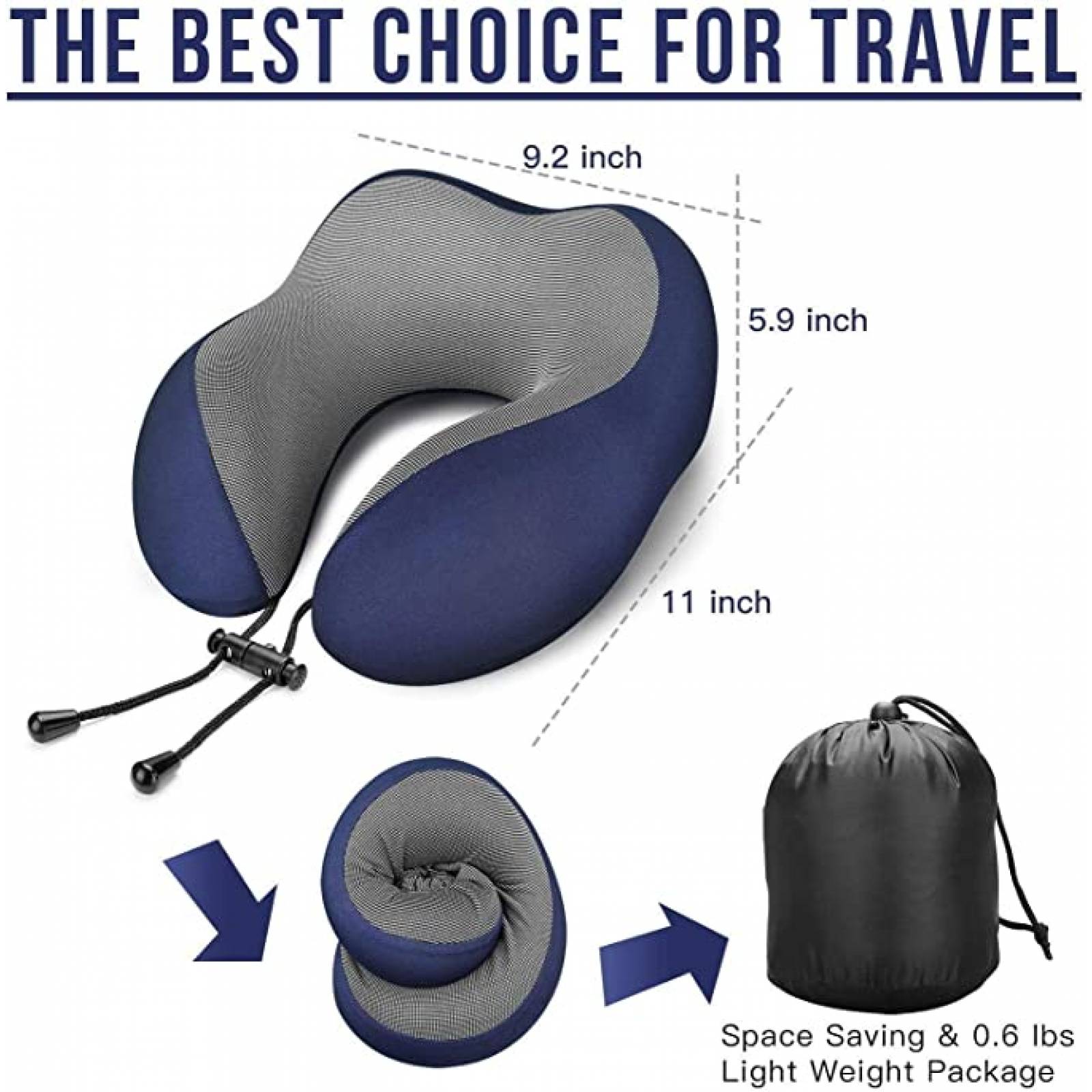Timotech Set de Almohada de Viaje, Antifaz para Dormir y Tapones para oidos