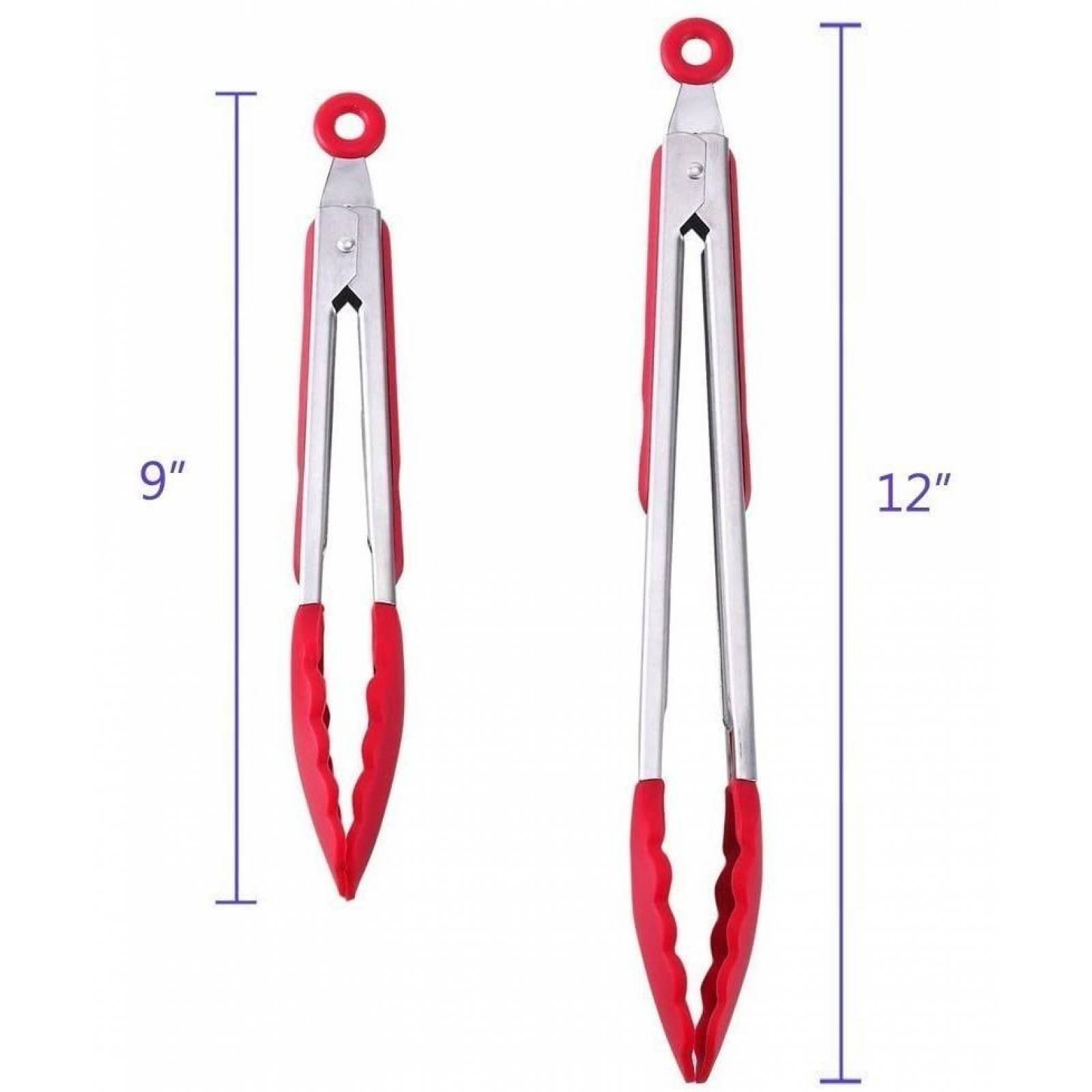 U Chef Pinzas De Cocina De Acero Inoxidable Punta Goma Set 2 12 Rojo