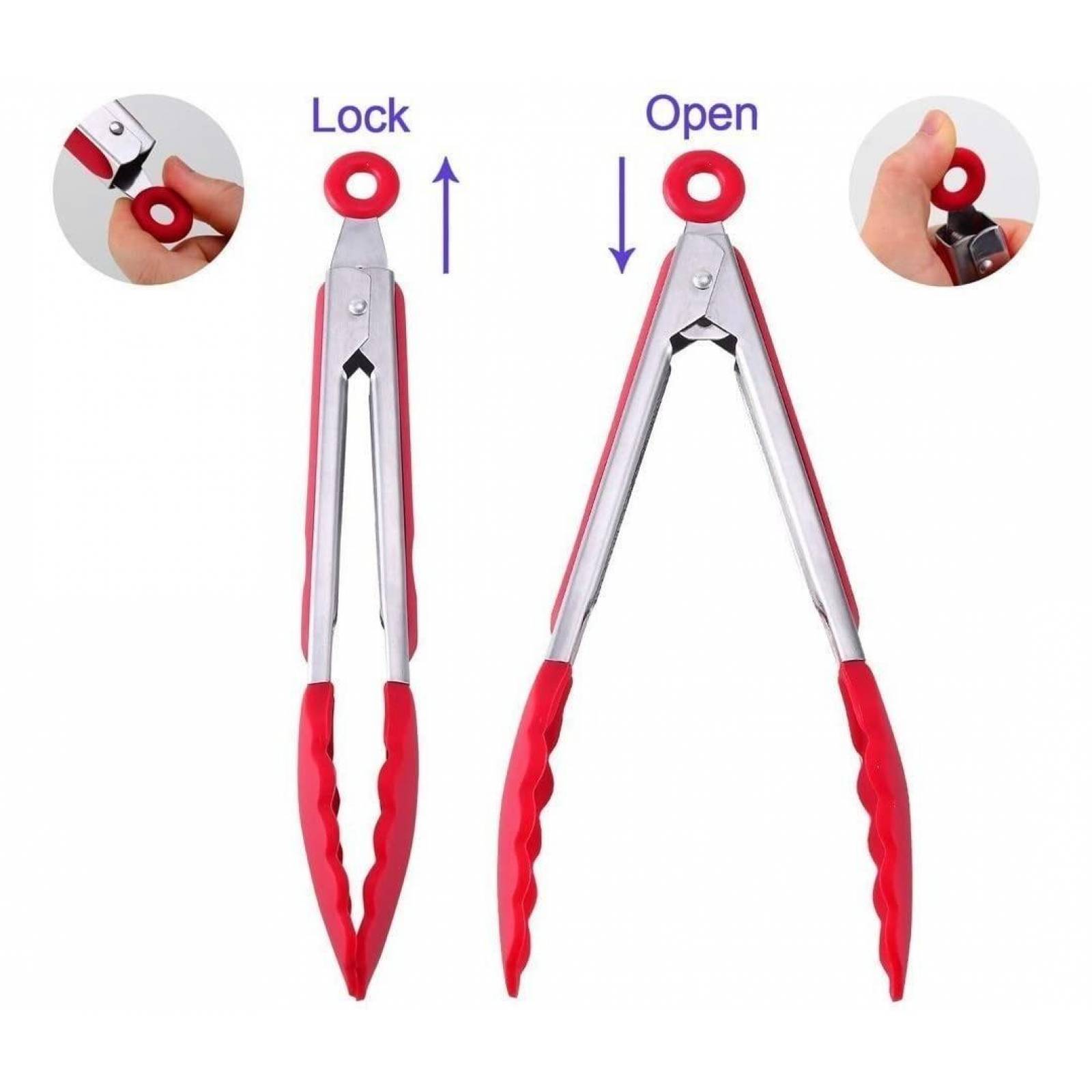 U Chef Pinzas De Cocina De Acero Inoxidable Punta Goma Set 2 12 Rojo