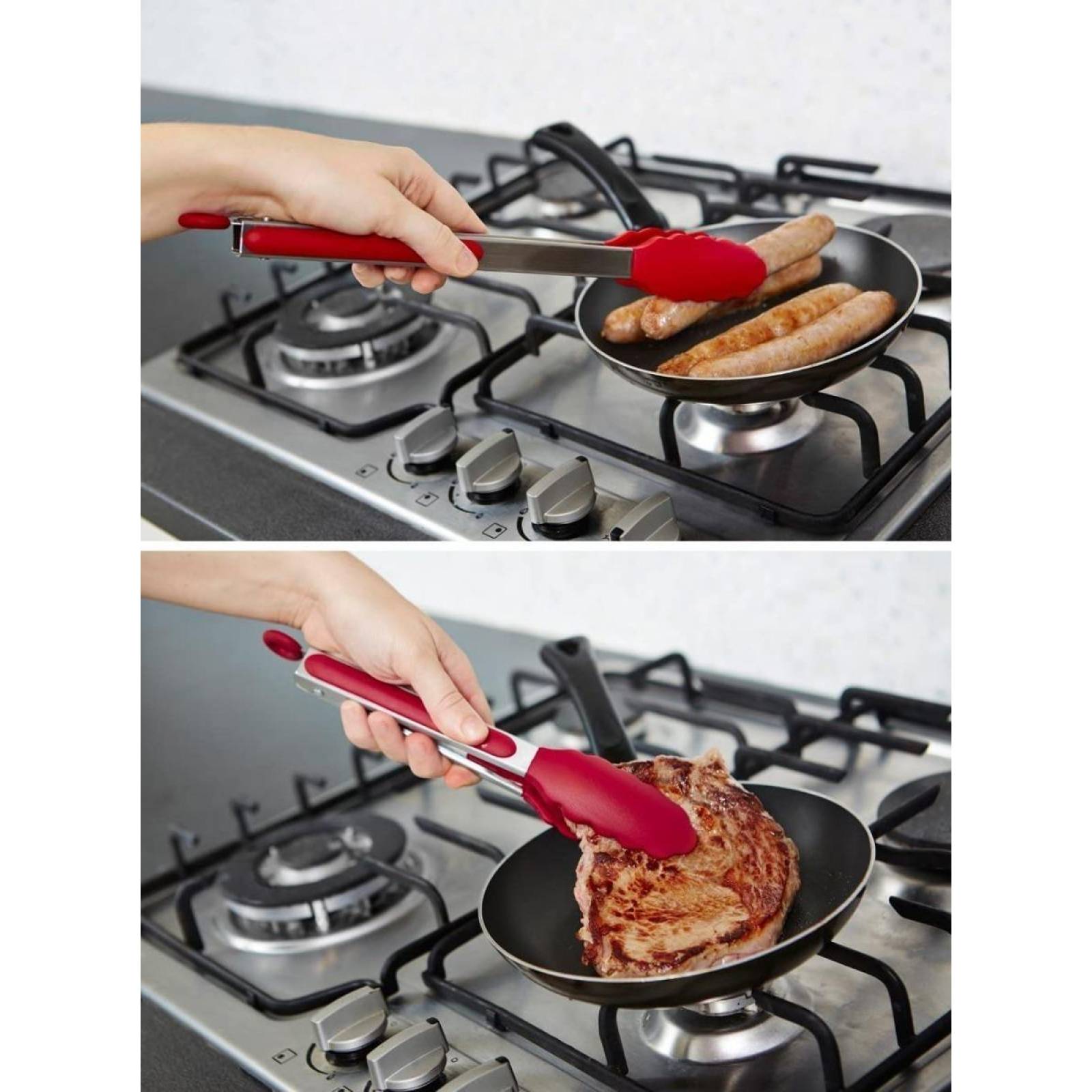 U Chef Pinzas De Cocina De Acero Inoxidable Punta Goma Set 2 12 Rojo