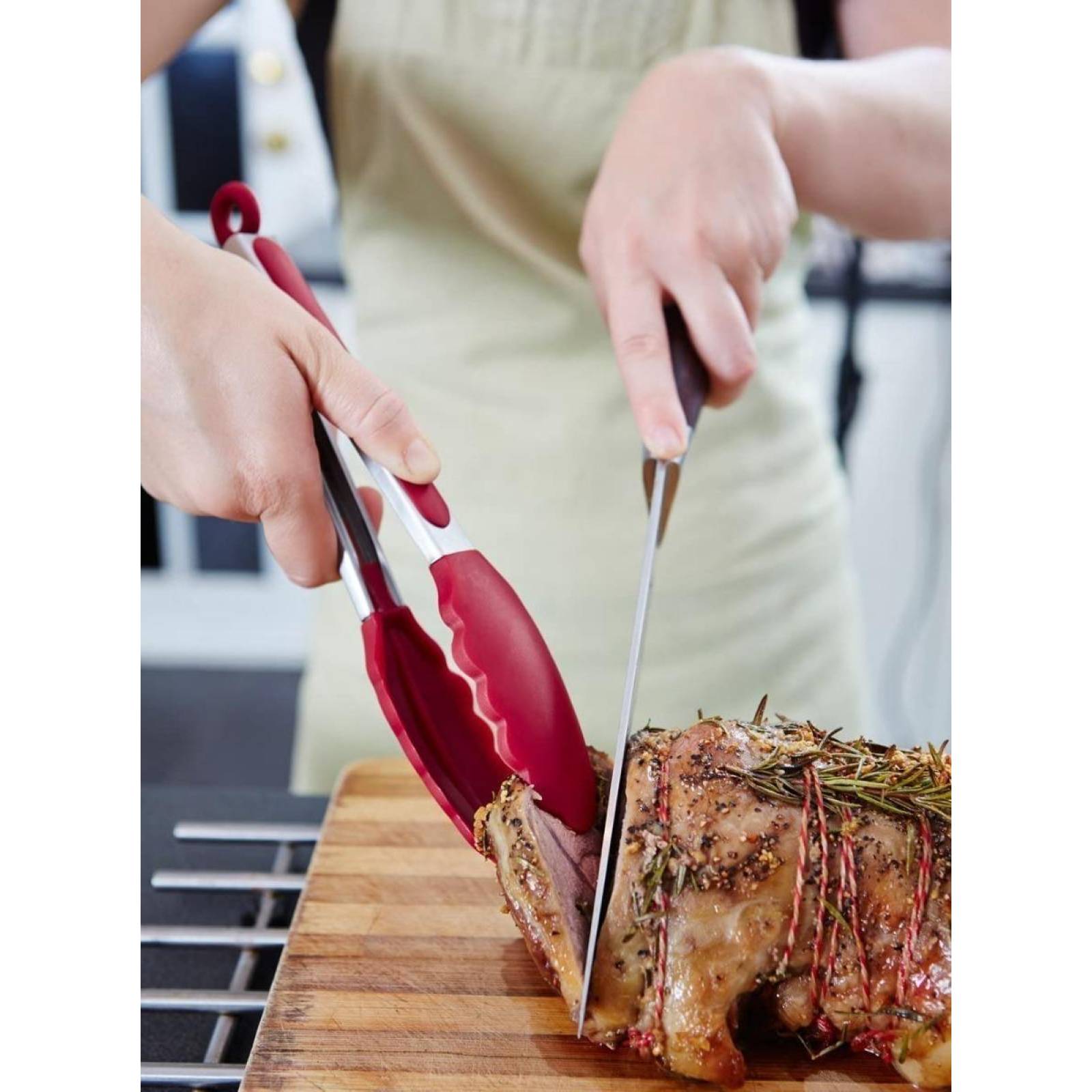 U Chef Pinzas De Cocina De Acero Inoxidable Punta Goma Set 2 12 Rojo