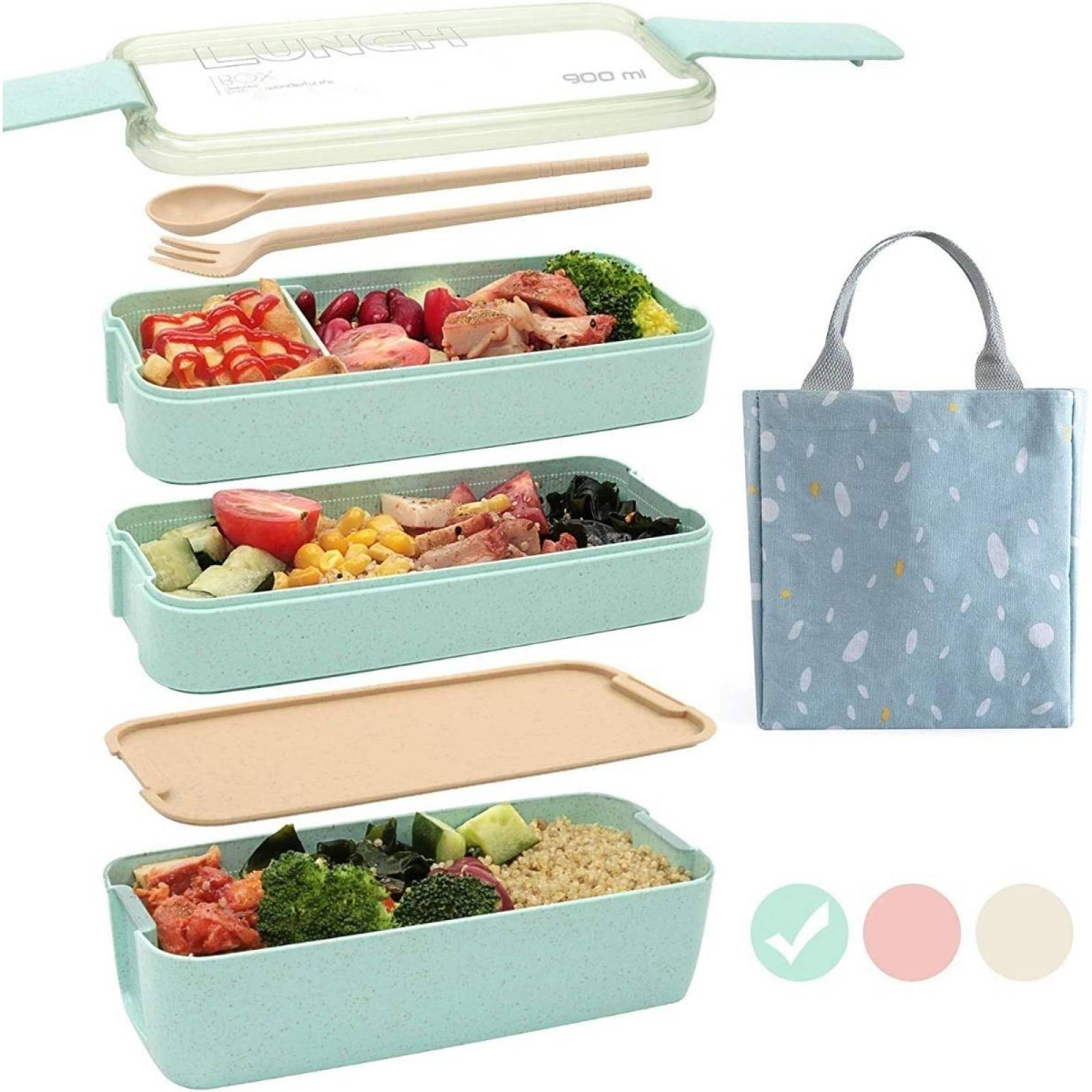 U Chef Lonchera tipo bento con 3 espacios de silicona para comida