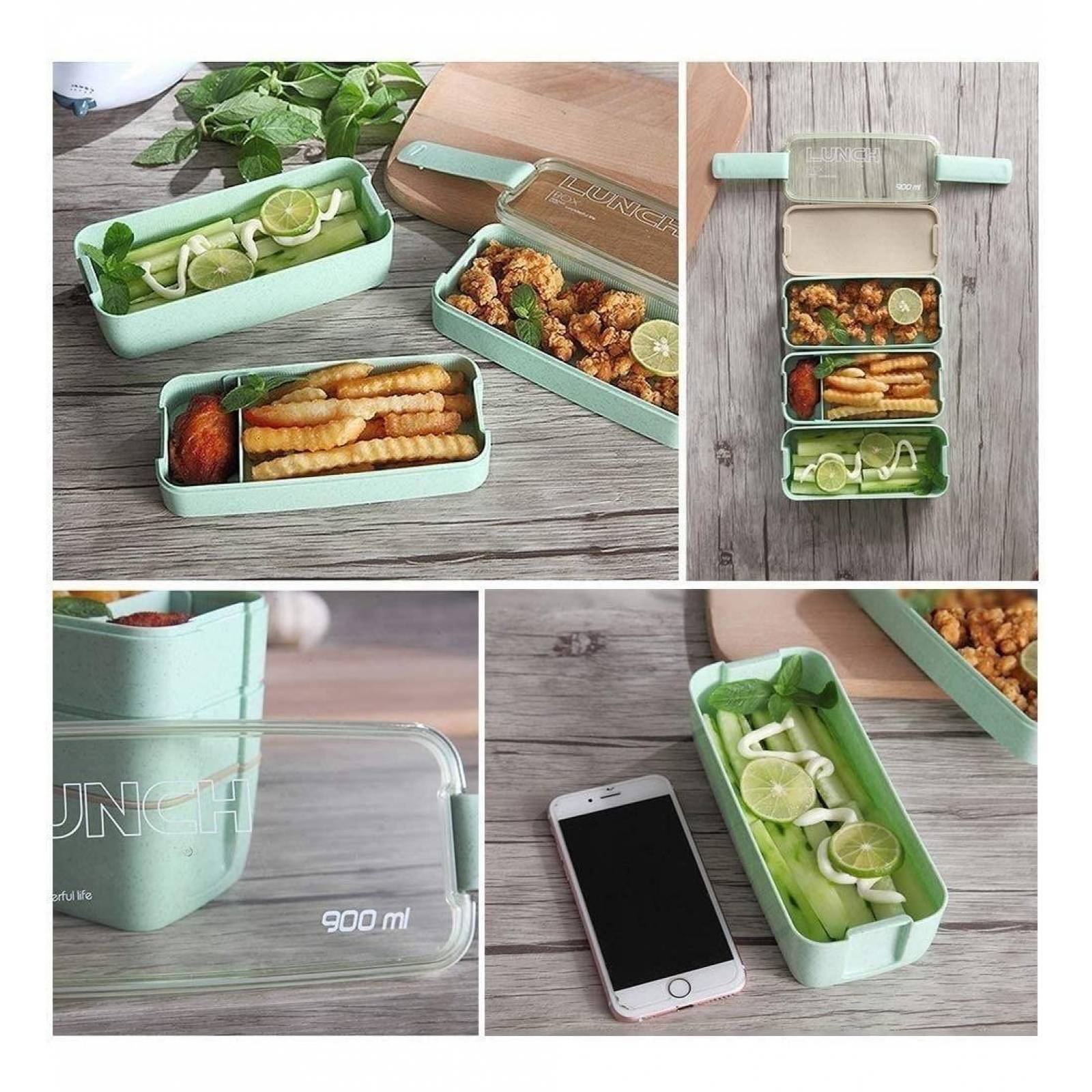 U Chef Lonchera tipo bento con 3 espacios de silicona para comida