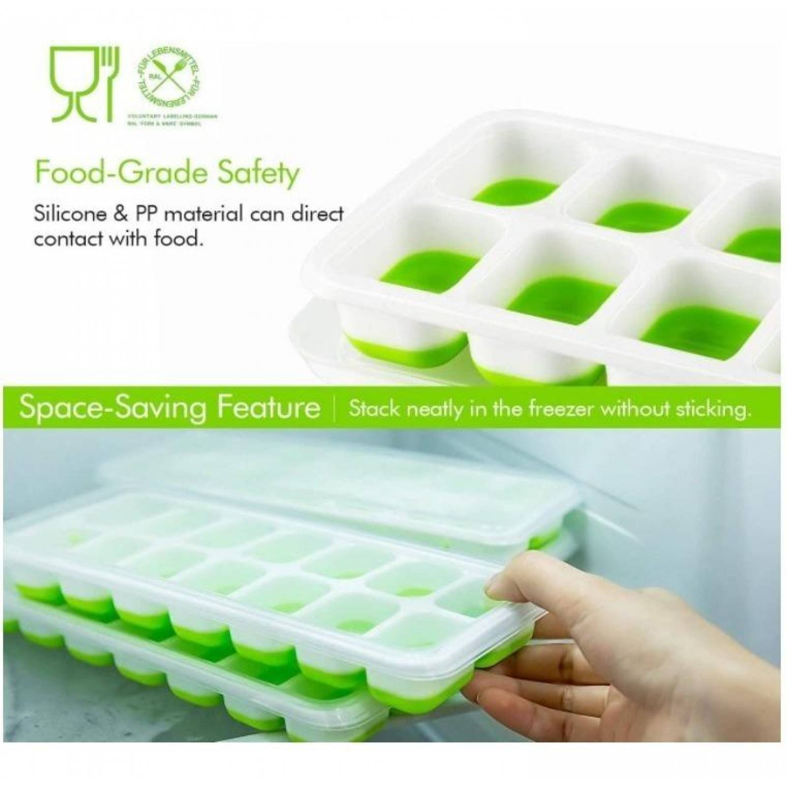 U Chef Molde Cubitos Cubos De Hielo Tapa Sin Bpa Set De 4 Verde 25.4