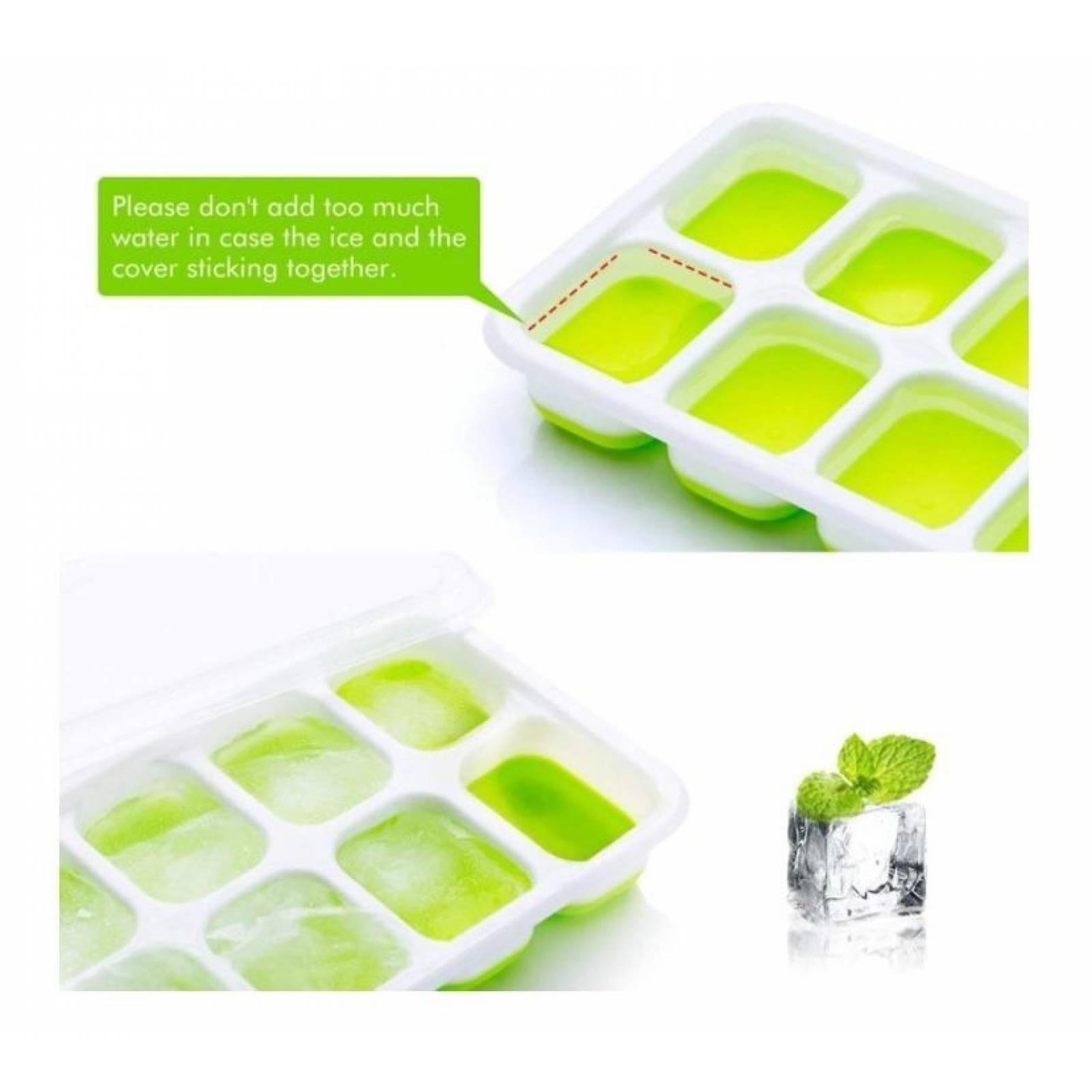 U Chef Molde Cubitos Cubos De Hielo Tapa Sin Bpa Set De 4 Verde 25.4