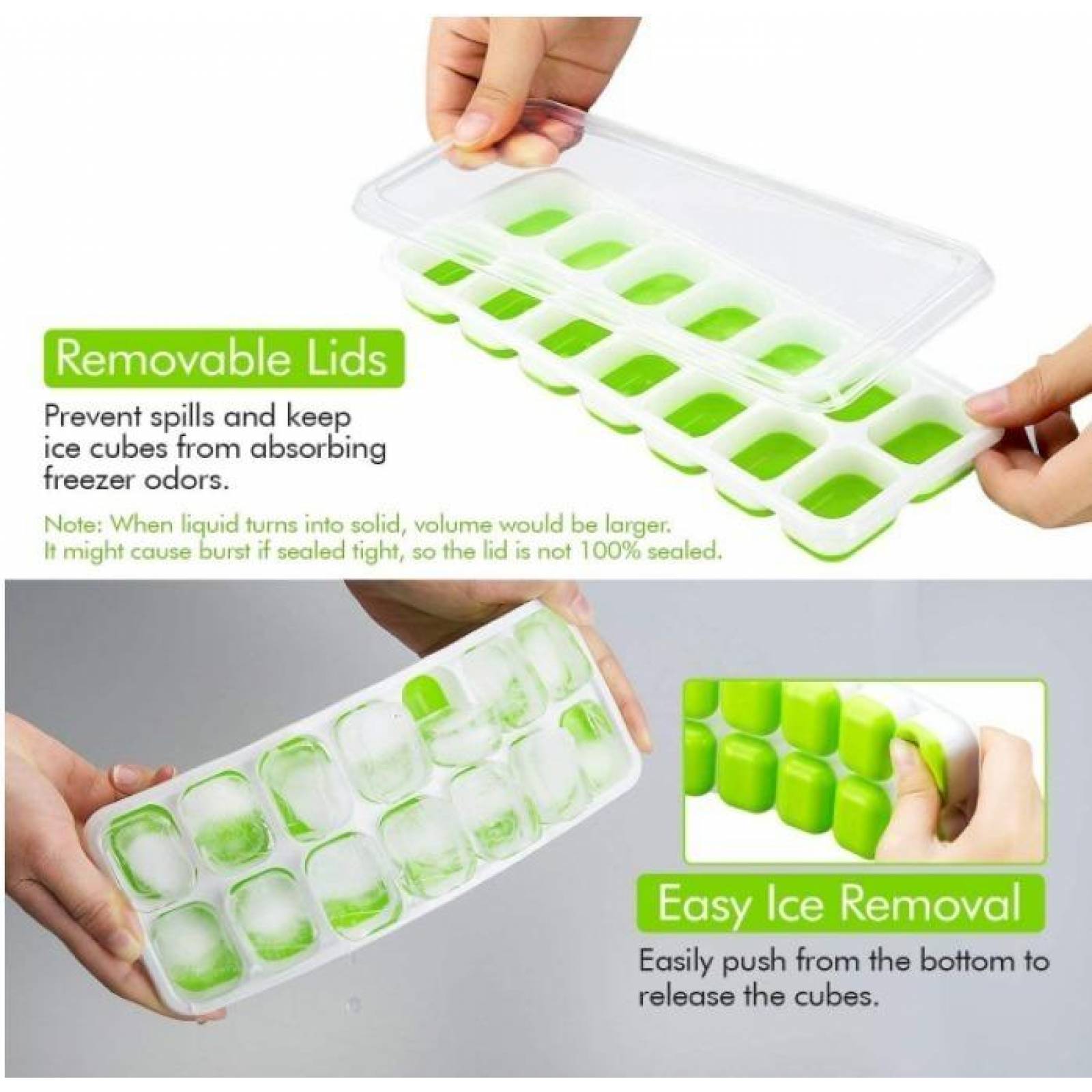 U Chef Molde Cubitos Cubos De Hielo Tapa Sin Bpa Set De 4 Verde 25.4