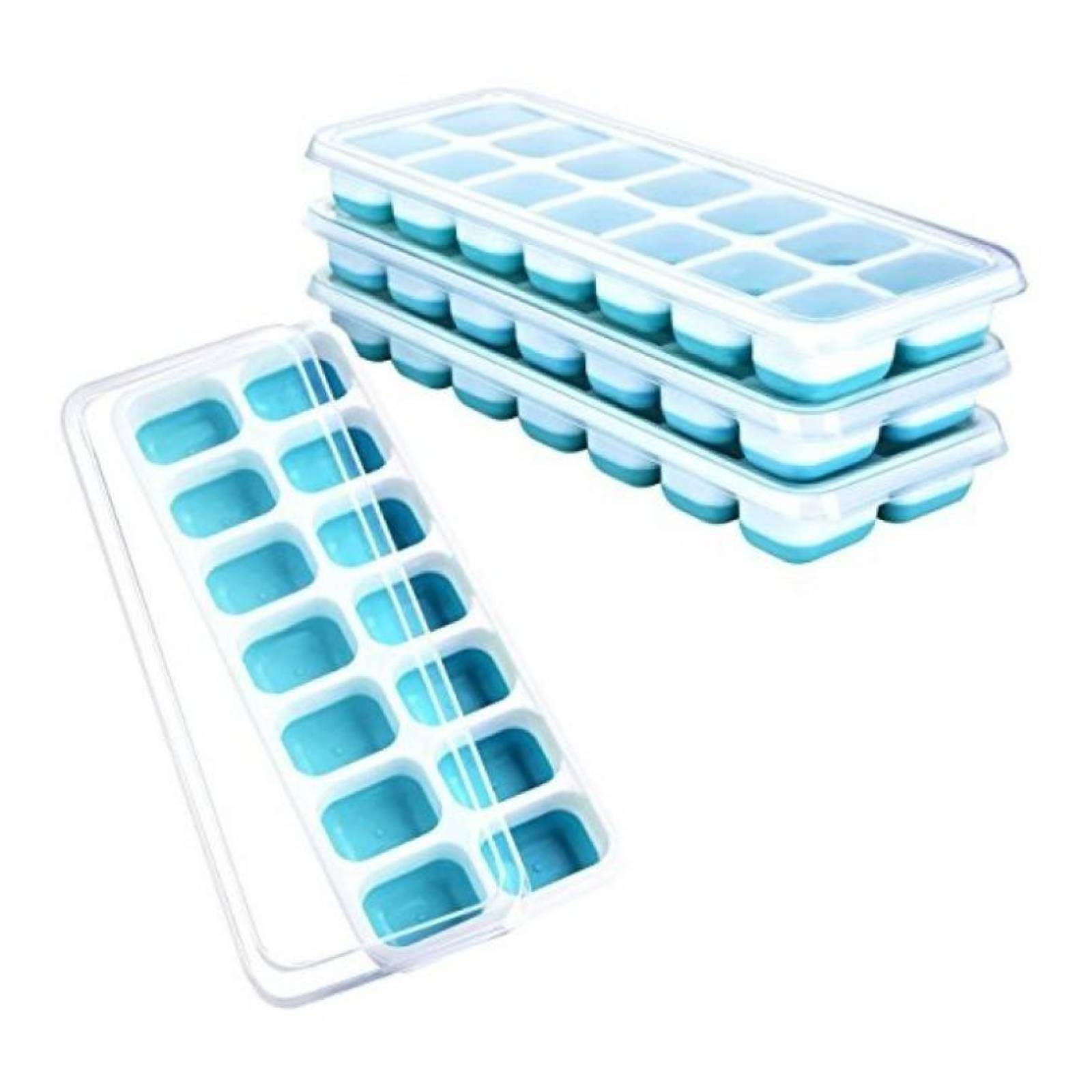 U Chef Molde Cubitos Cubos De Hielo Tapa Sin Bpa Set De 4 Celeste 25.4