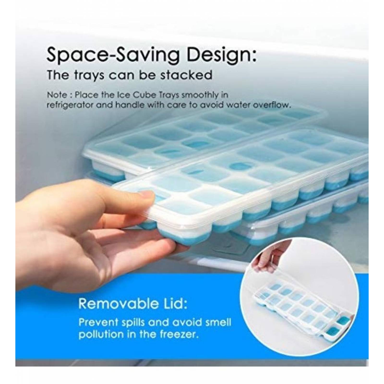 U Chef Molde Cubitos Cubos De Hielo Tapa Sin Bpa Set De 4 Celeste 25.4