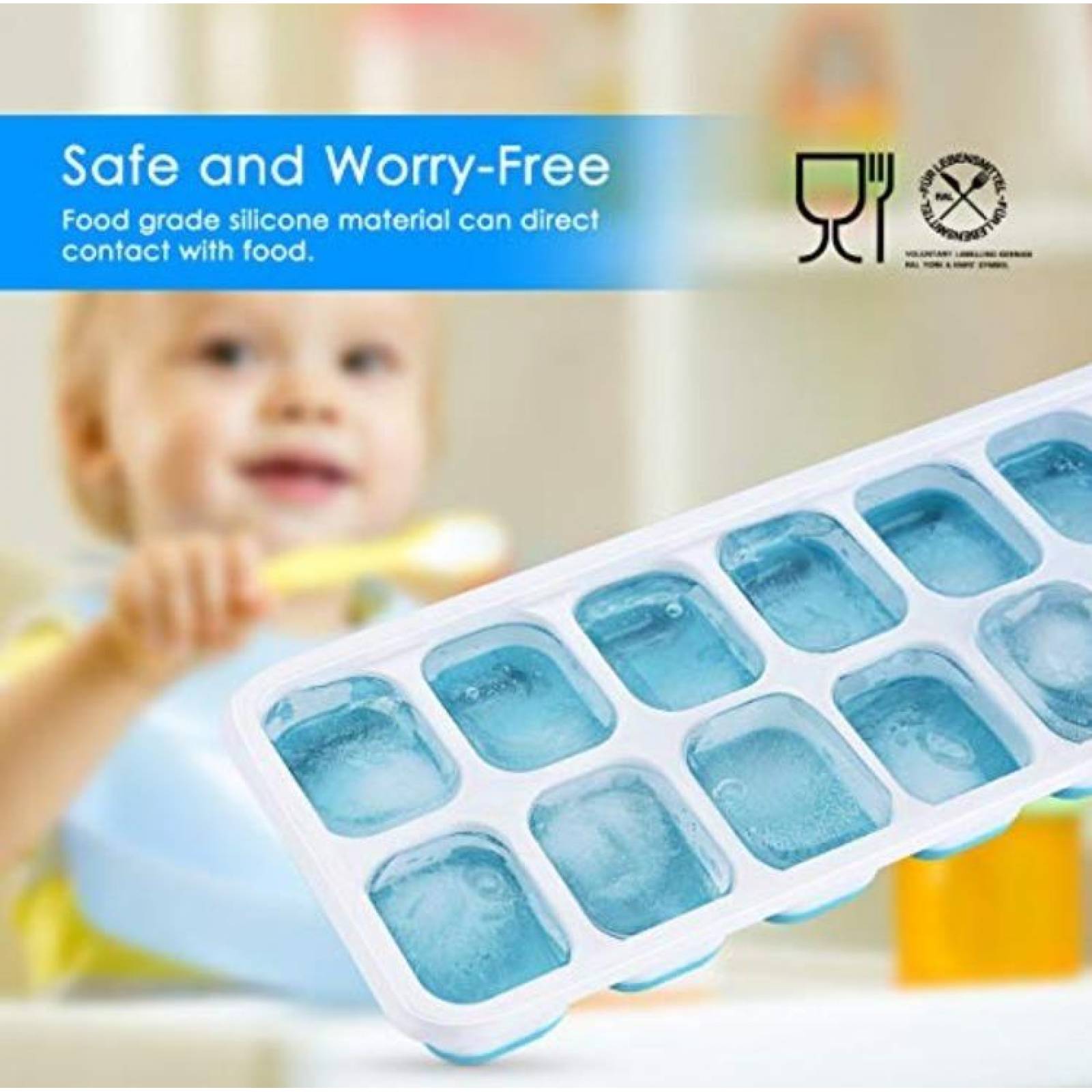 U Chef Molde Cubitos Cubos De Hielo Tapa Sin Bpa Set De 4 Celeste 25.4