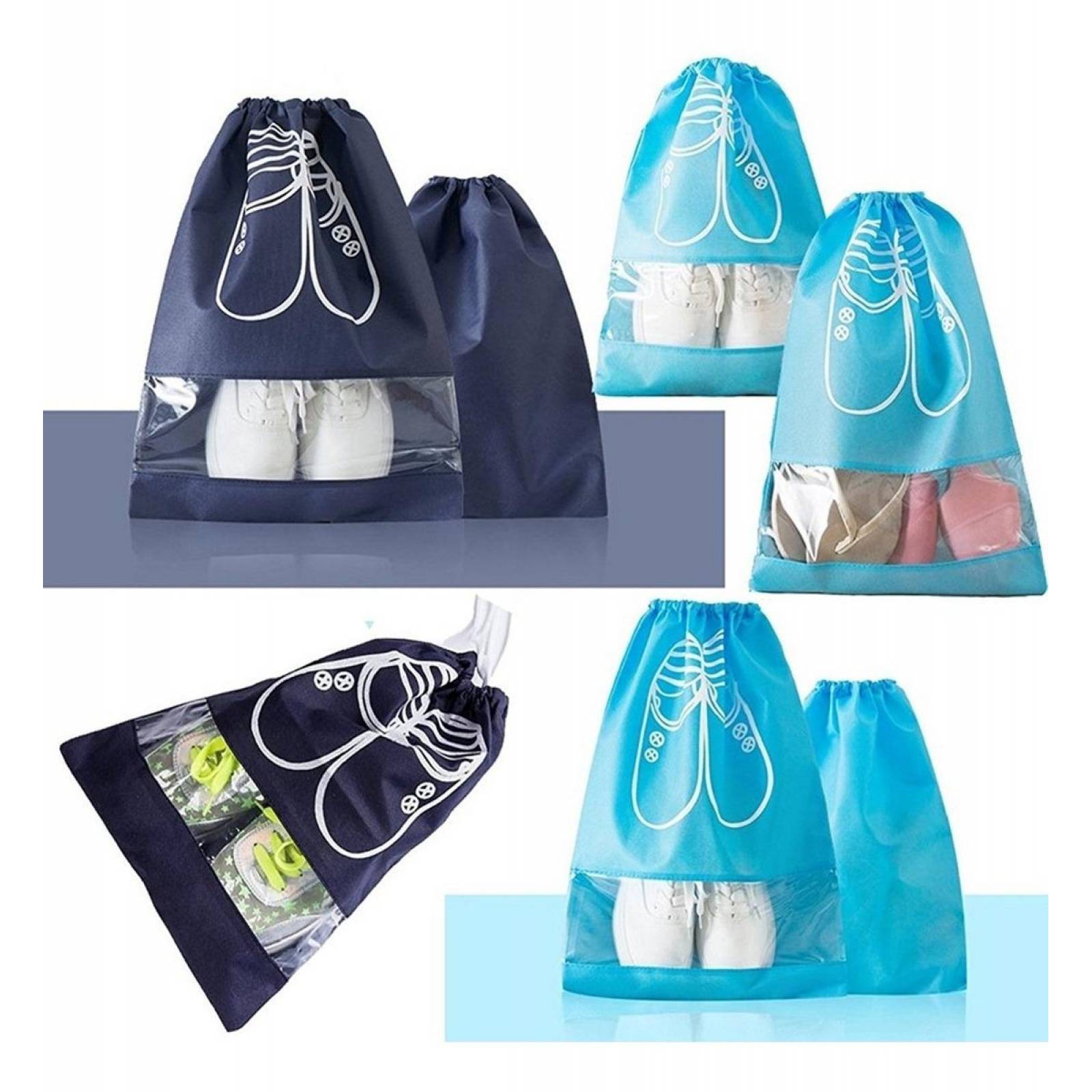 Set De 4 Bolsa Para Zapatos O Tennis Timotech Color Azul Cordon Ajustable  Para Viaje