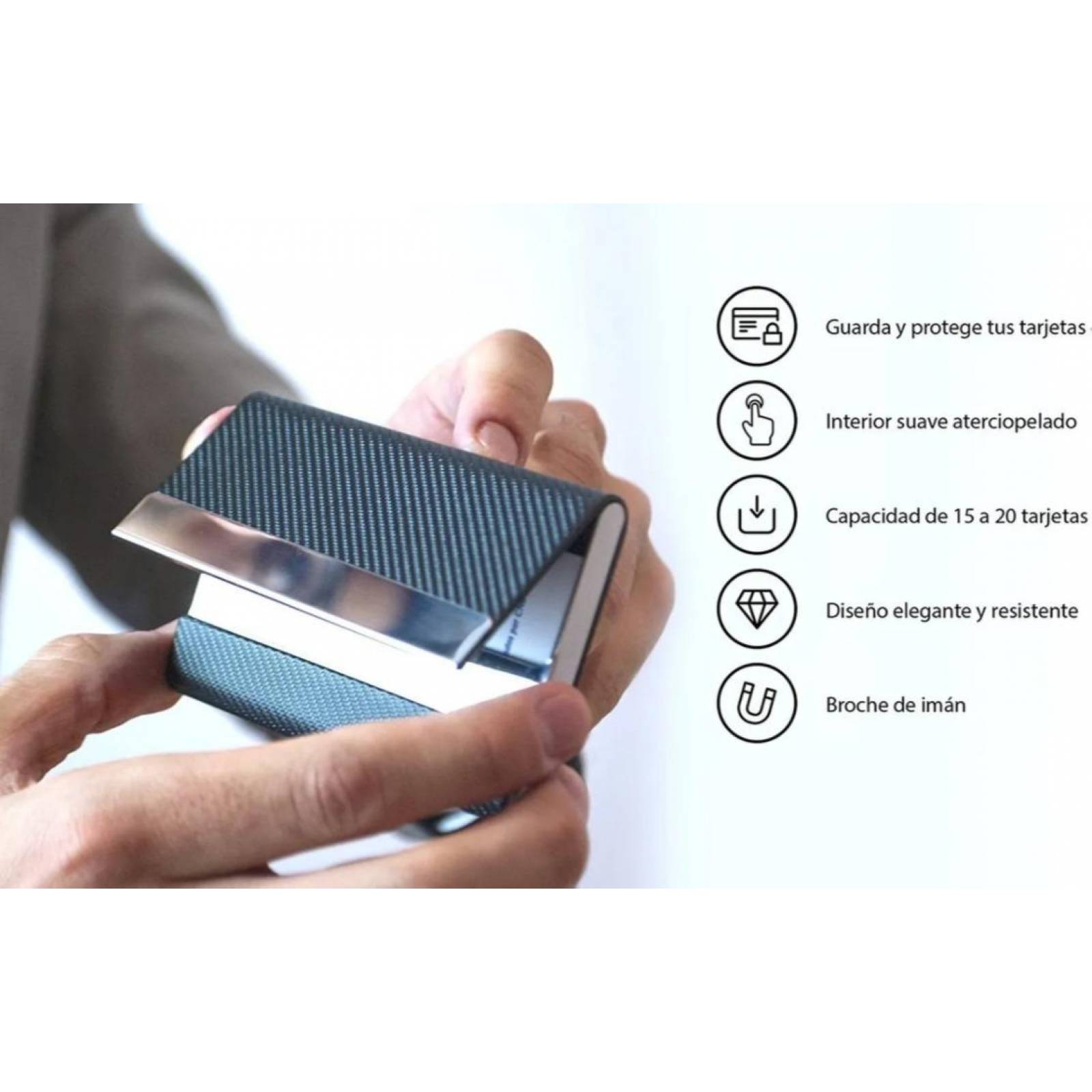 Timotech Tarjetero Ejecutivo. Piel Pu Acero Inoxidable 