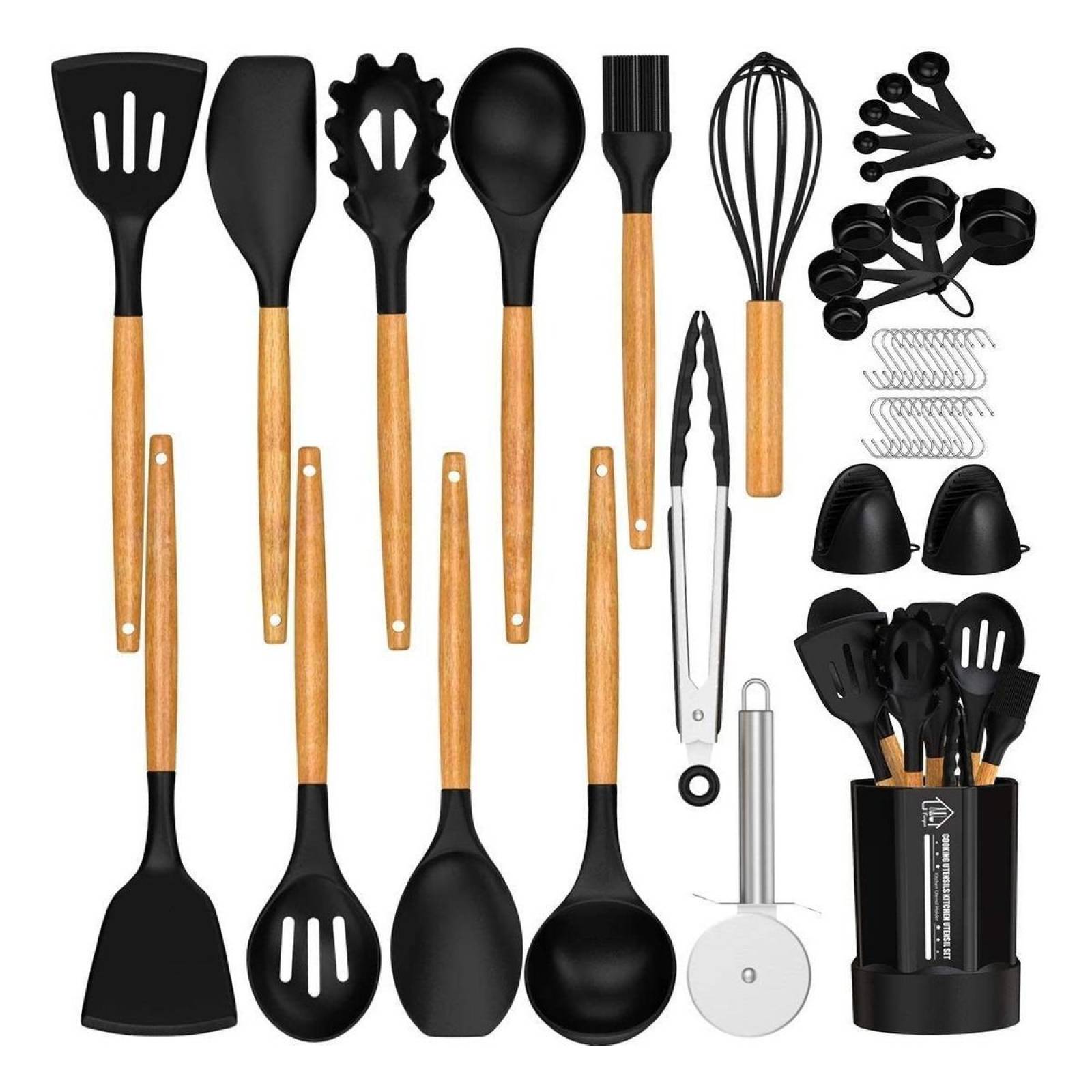 U Chef Utensilios De Cocina V3 Con Soporte, Madera Y Silicón 