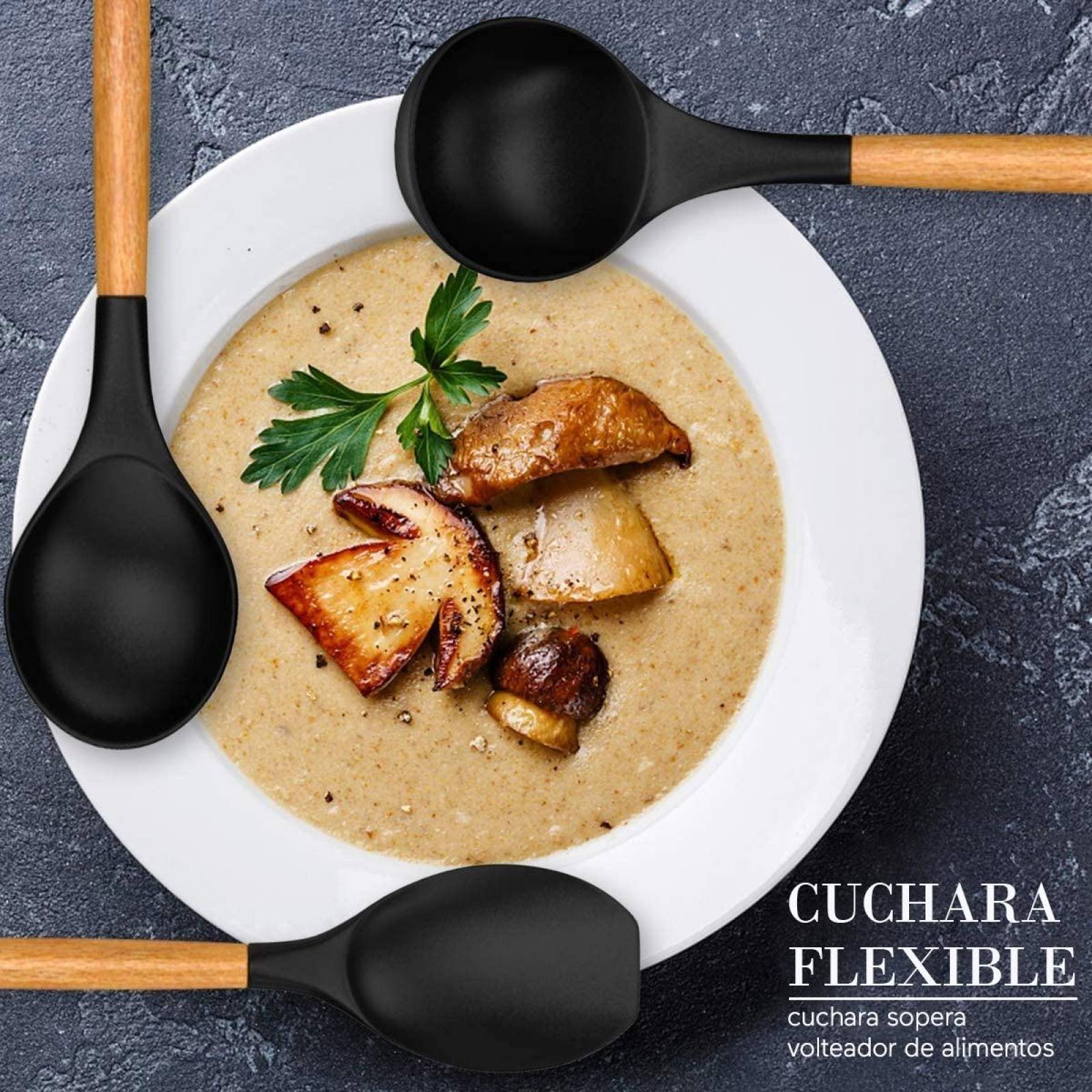 U Chef Utensilios De Cocina V3 Con Soporte, Madera Y Silicón 