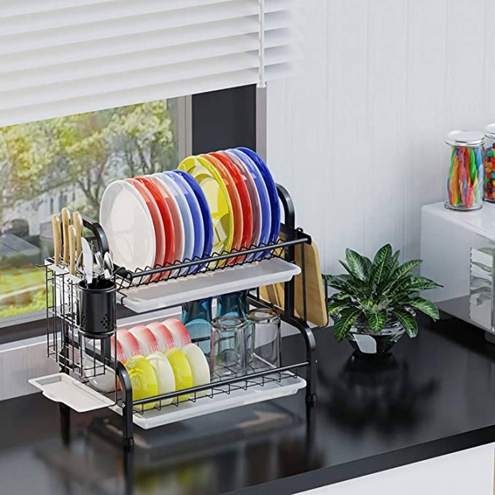 U Chef Estante escurridor de Fregadero para Platos y trastes de Cocina color negro