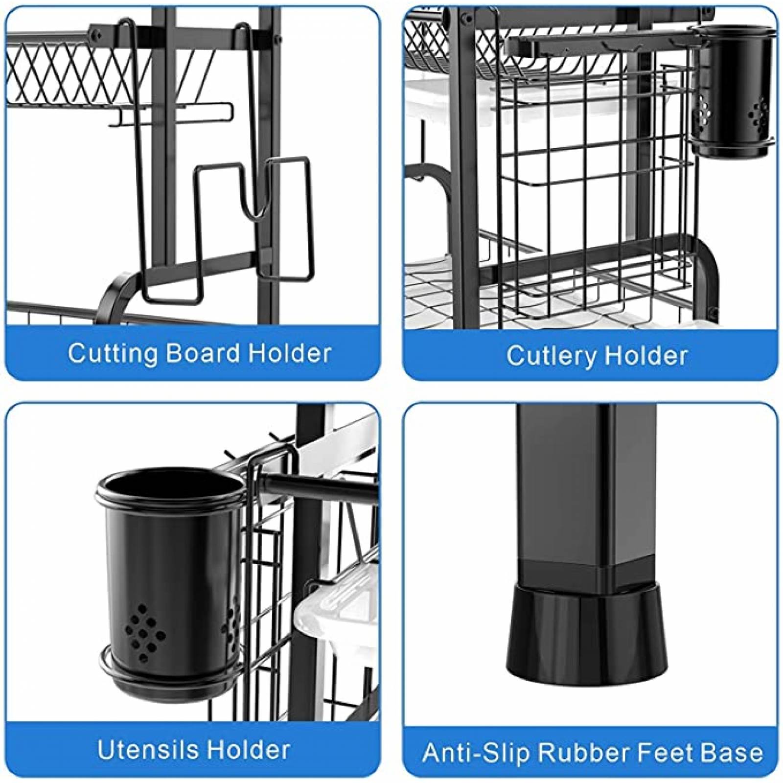 U Chef Estante escurridor de Fregadero para Platos y trastes de Cocina color negro