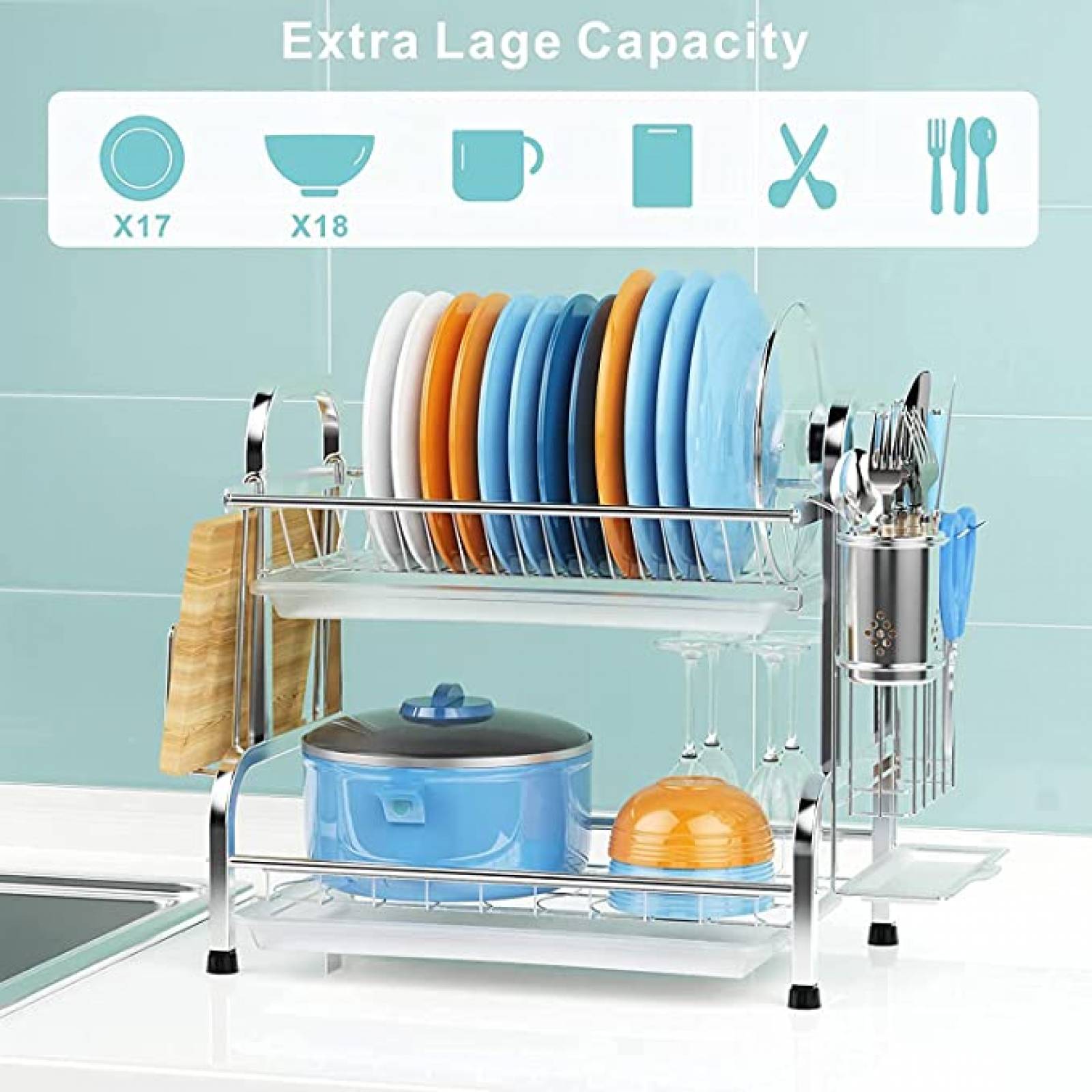 U Chef Estante escurridor de Fregadero para Platos y trastes de Cocina color plateado