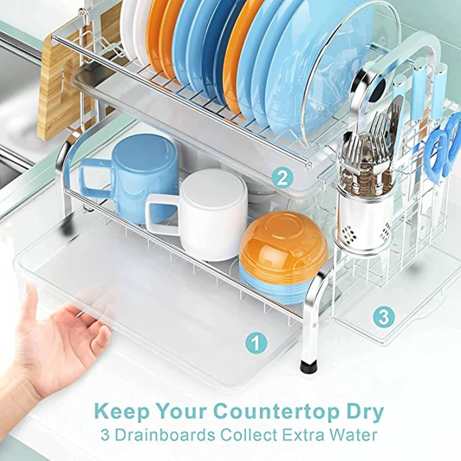 U Chef Estante escurridor de Fregadero para Platos y trastes de Cocina color plateado