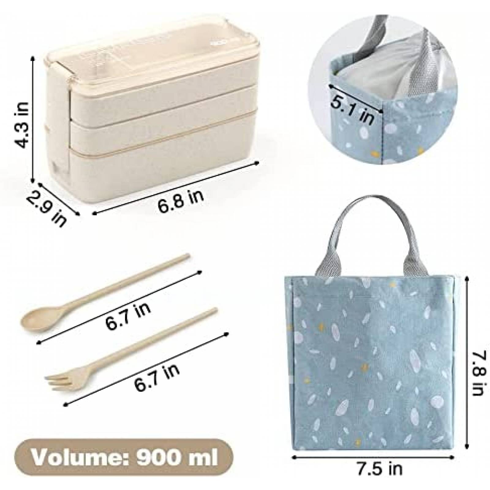 U Chef Lonchera tipo bento con 3 espacios de silicona para comida, incluye bolsa portátil (3 piezas) (Beige)