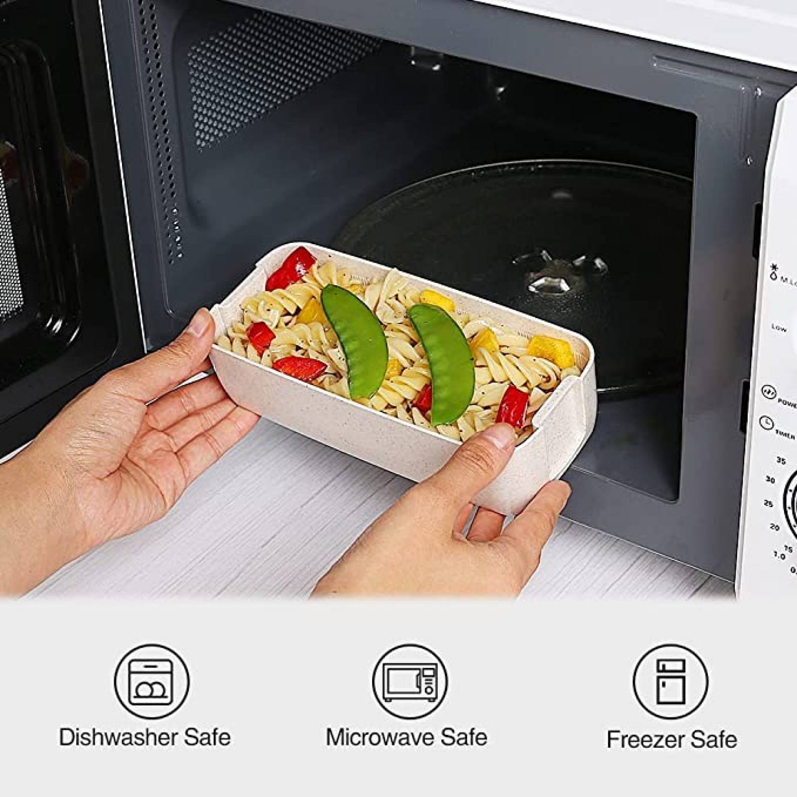 U Chef Lonchera tipo bento con 3 espacios de silicona para comida, incluye bolsa portátil (3 piezas) (Beige)