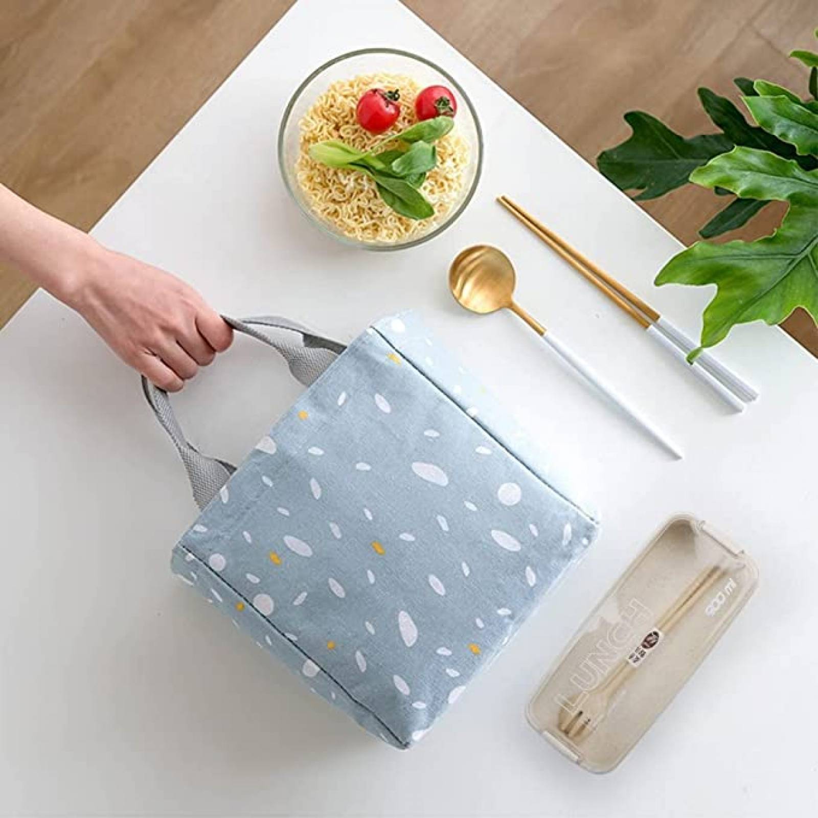 U Chef Lonchera tipo bento con 3 espacios de silicona para comida, incluye bolsa portátil (3 piezas) (Beige)
