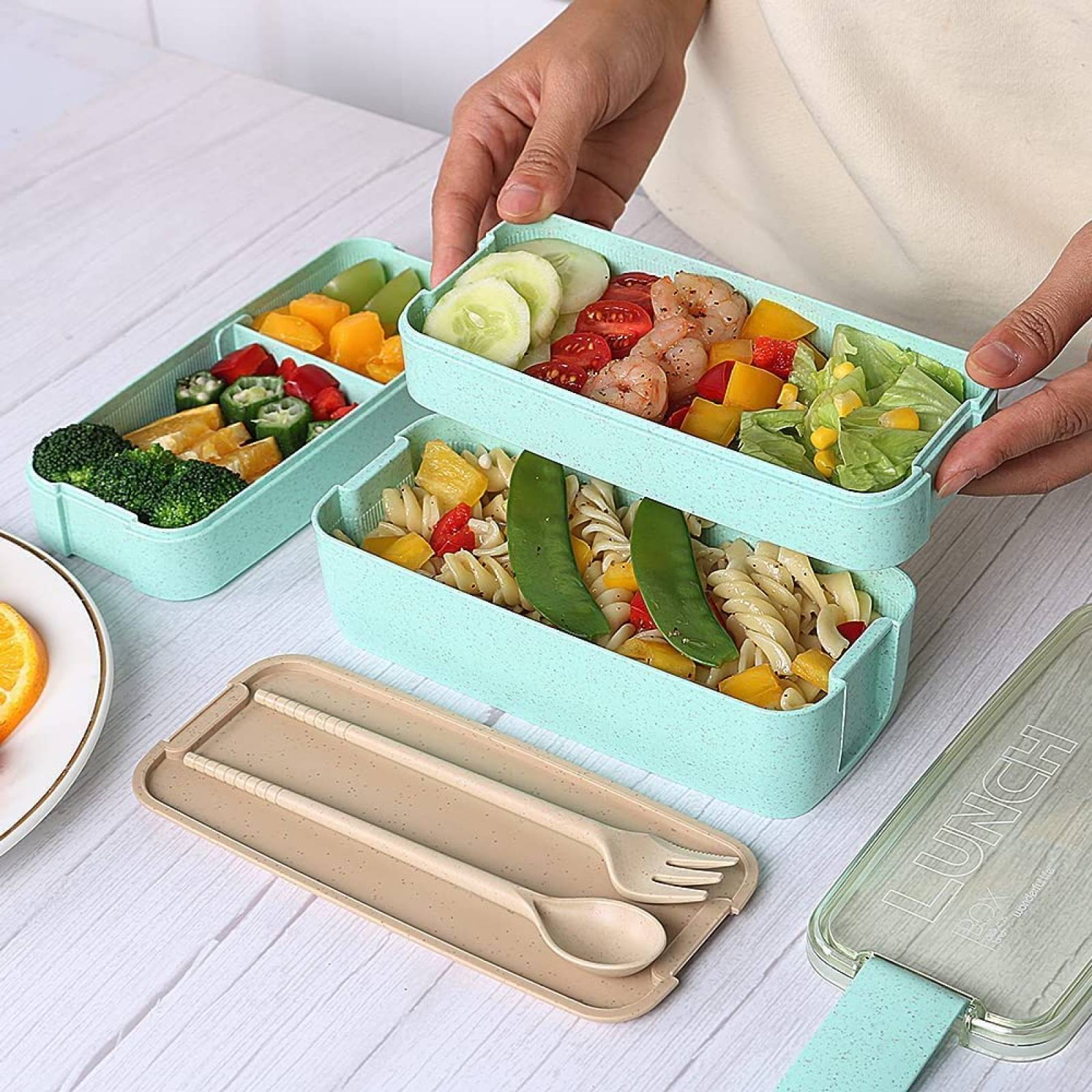 U Chef Lonchera tipo bento con 3 espacios de silicona para comida