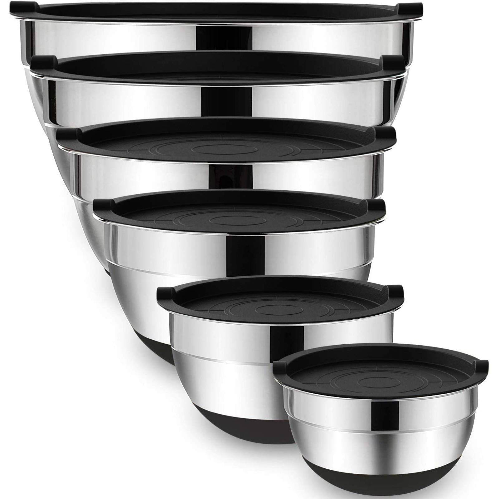 U Chef Set de bowls de acero inoxidable para cocina y recipientes de diferentes tamaños 6 piezas negro